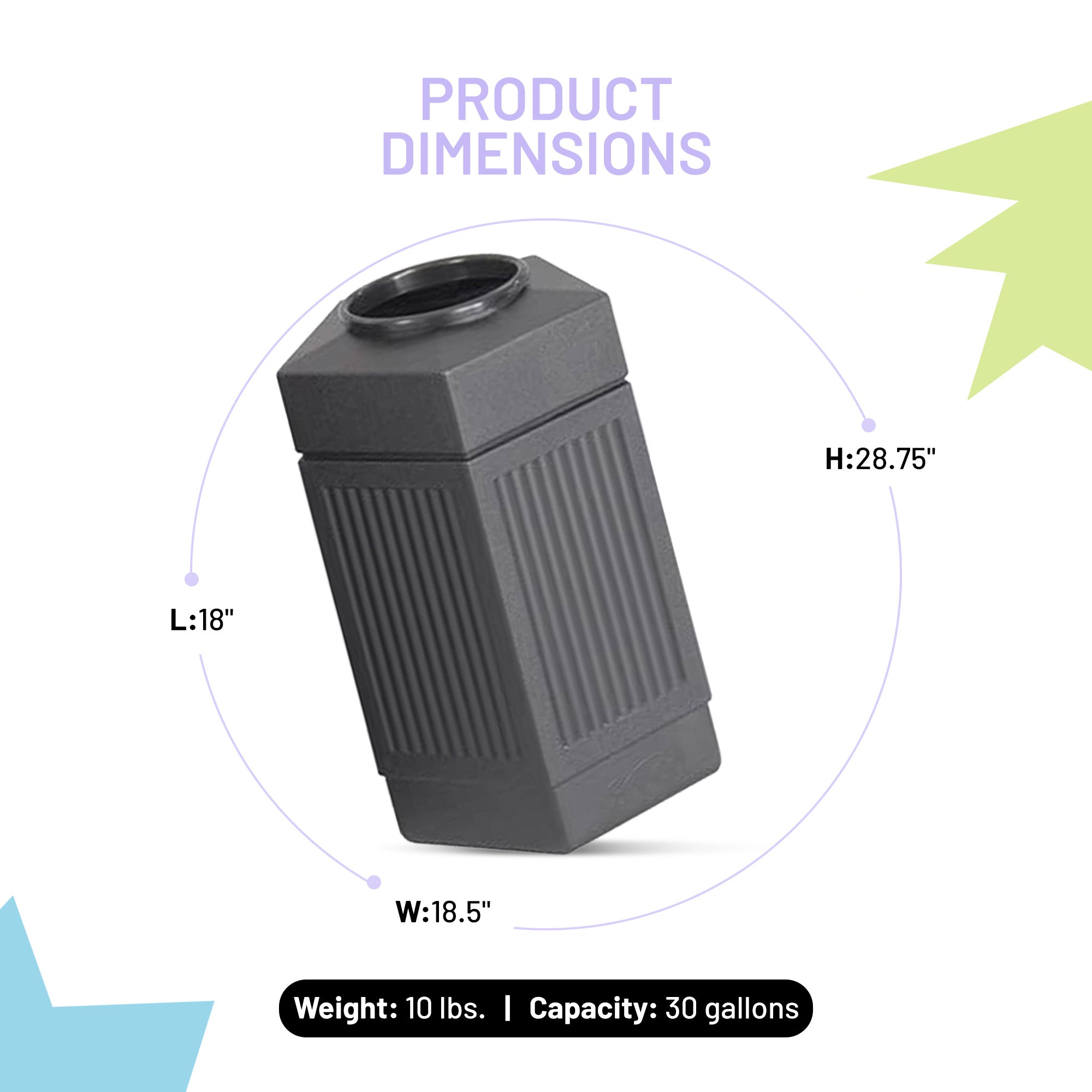 Safco Canmeleon Pentagon Trash Can for Indoor/Outdoor, Open Top, 30 Gallon Black