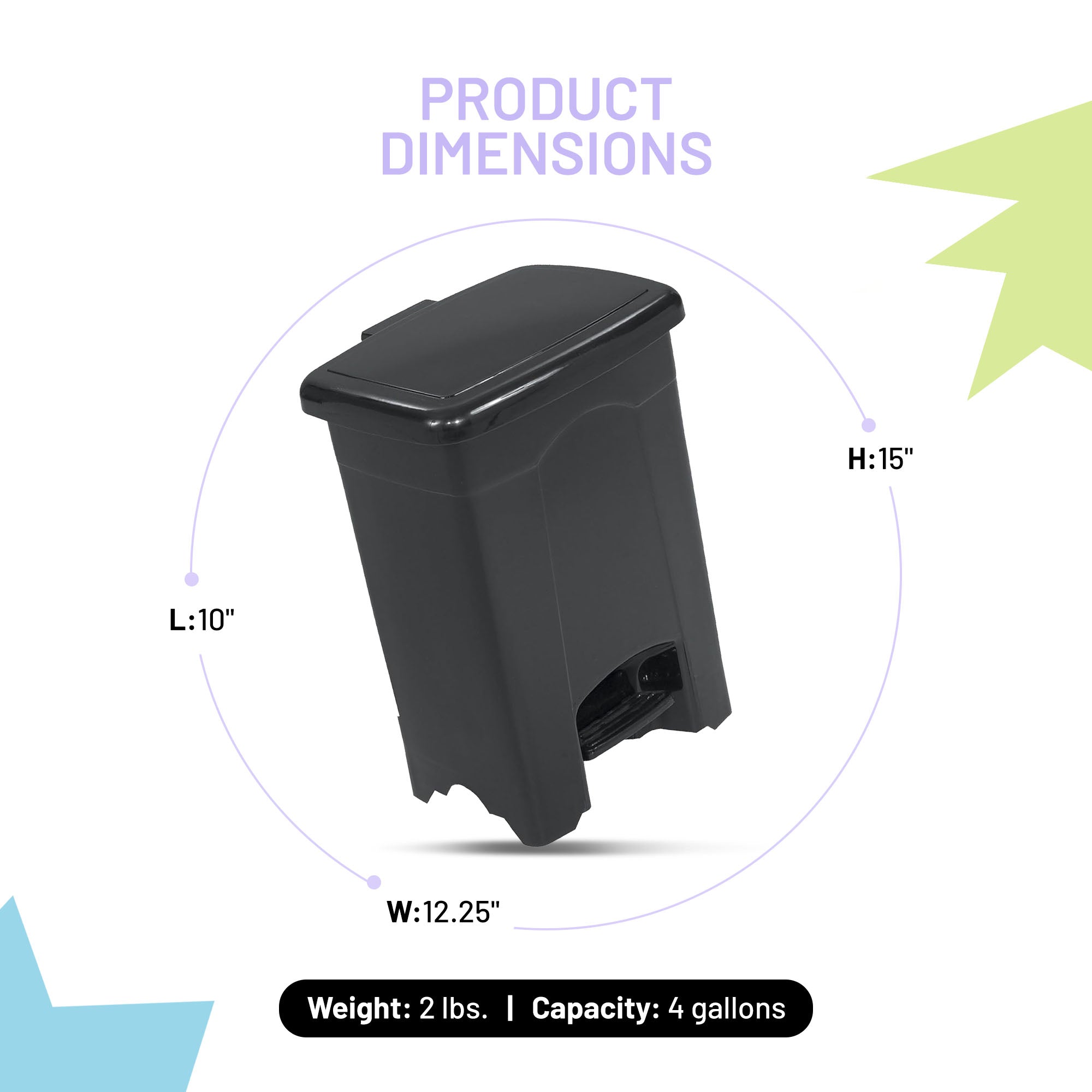 Safco Step On Trash Can with Foot Pedal, 4 Gal Plastic Indoor Waste Bin, Black (Open Box)