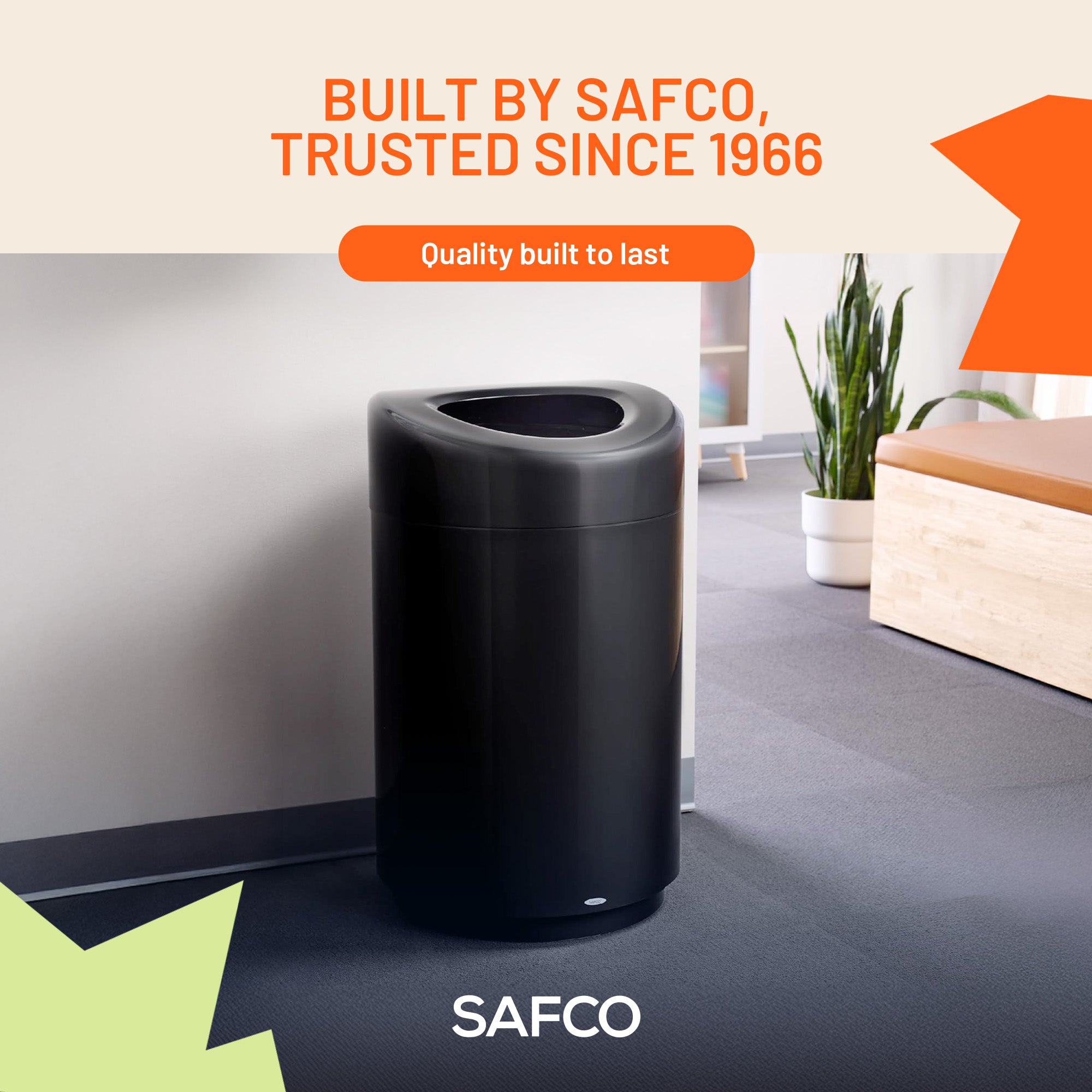 Safco Open Top Trash Can, Indoor Home 30 Gallon Waste Bin Container, Black