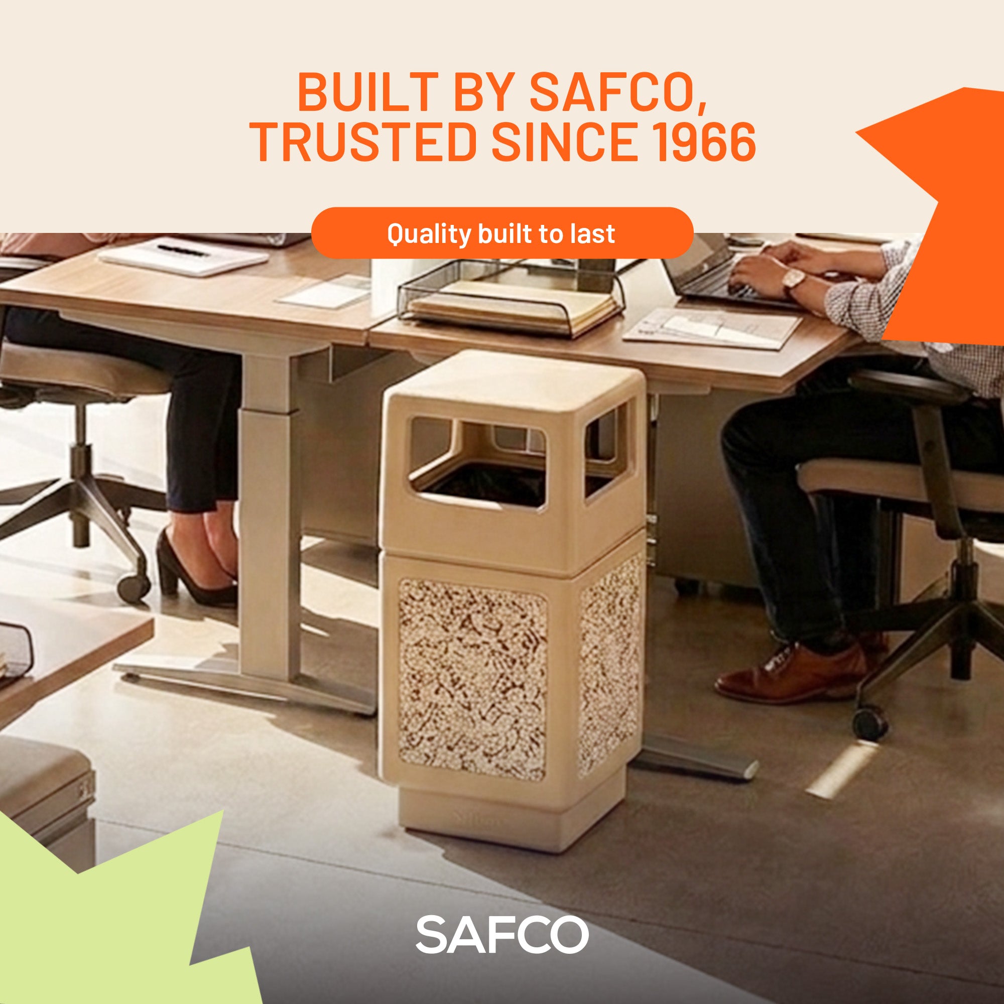 Safco Canmeleon Aggregate Panel Trash Can, Side Open, 38 Gallon Receptacle, Tan