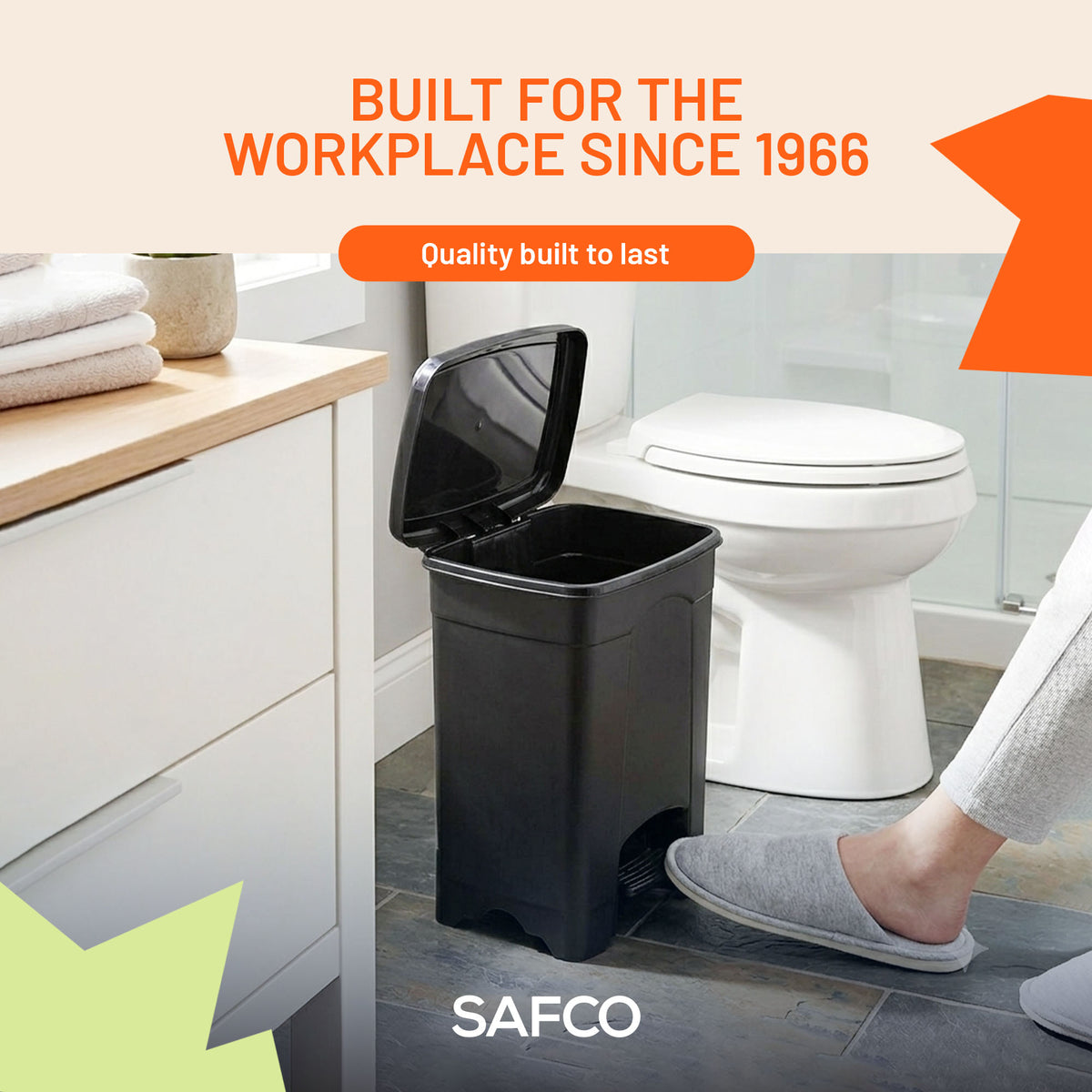 Safco Step On Trash Can W Foot Pedal, 4 Gal Plastic Indoor Waste Bin (Open Box)