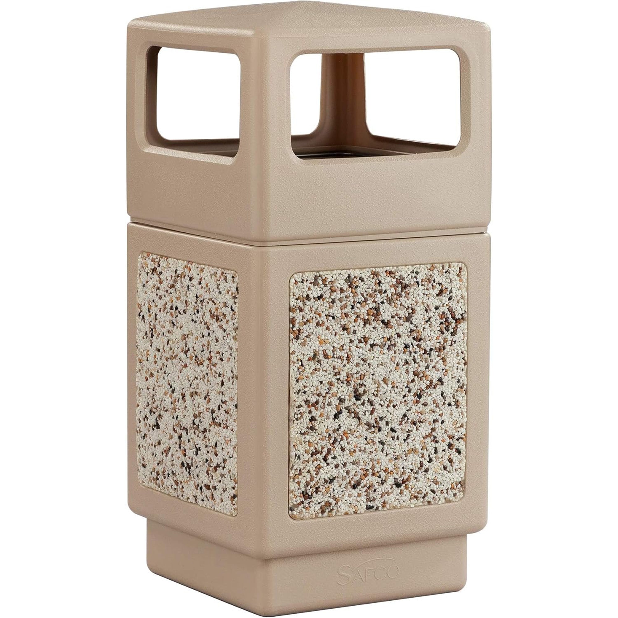 Safco Canmeleon Aggregate Panel Trash Can, Side Open, 38 Gallon Receptacle, Tan