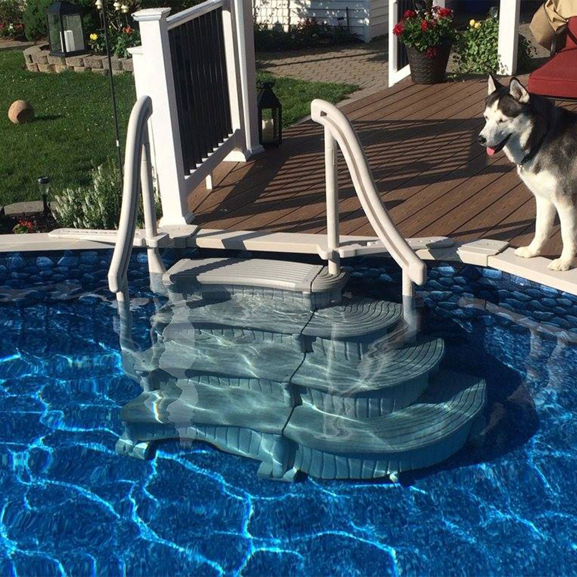 Confer Plastics Curved 4-Step Above Ground Pool Stair System & Add-on Steps - VMInnovations