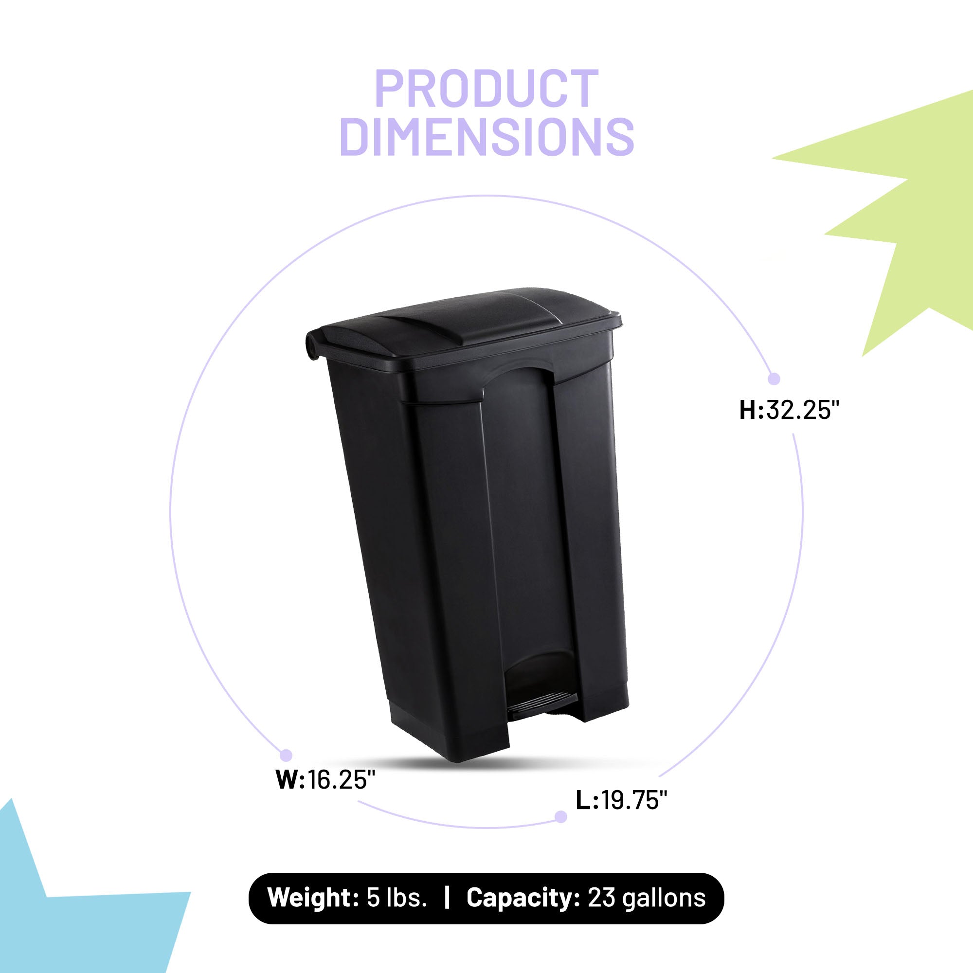 Step On Trash Can w/Foot Pedal, 23 Gal Plastic Hands Free Waste Bin (Open Box)
