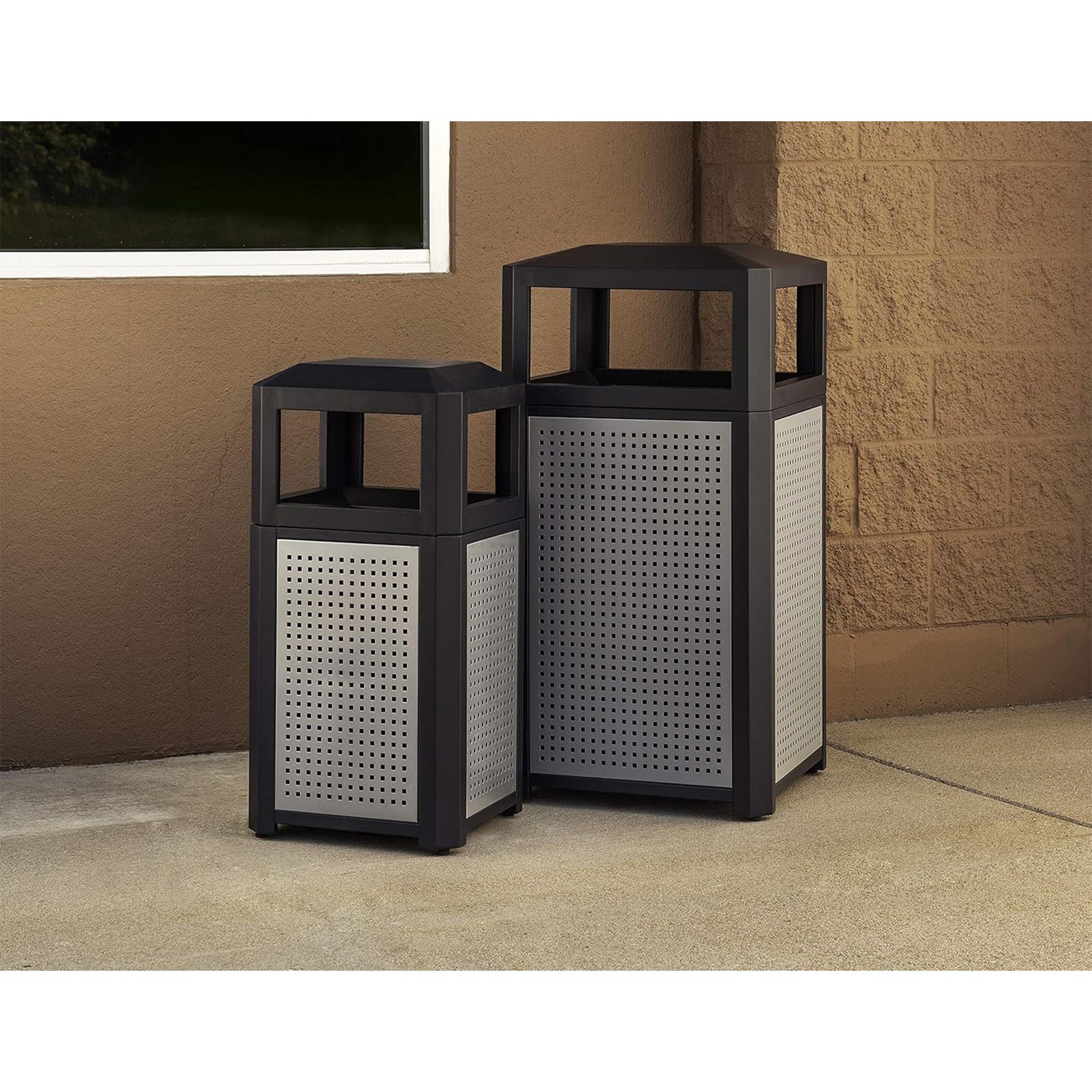 Safco Evos Steel Trash Can, 15 Gallon Garbage Bin for Indoors or Outdoors, Black - VMInnovations