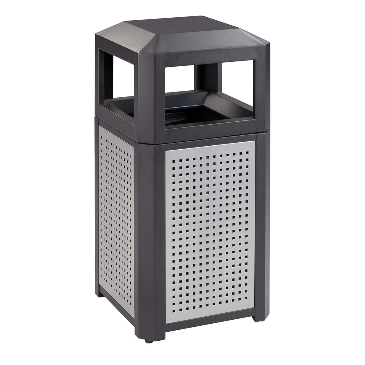 Safco Evos Steel Trash Can, 15 Gallon Garbage Bin for Indoors or Outdoors, Black - VMInnovations