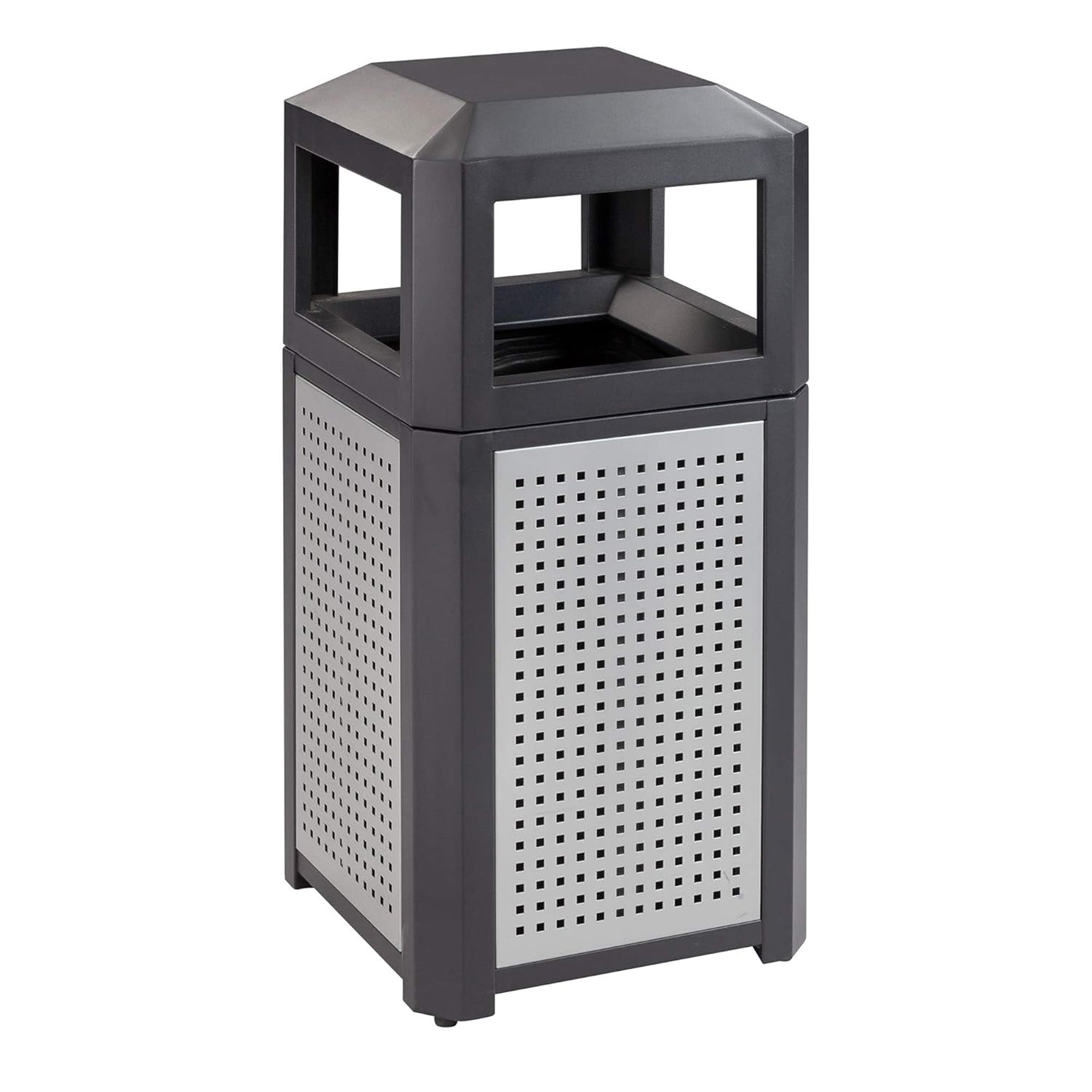 Safco Evos Steel Trash Can, 15 Gallon Garbage Bin for Indoors or Outdoors, Black