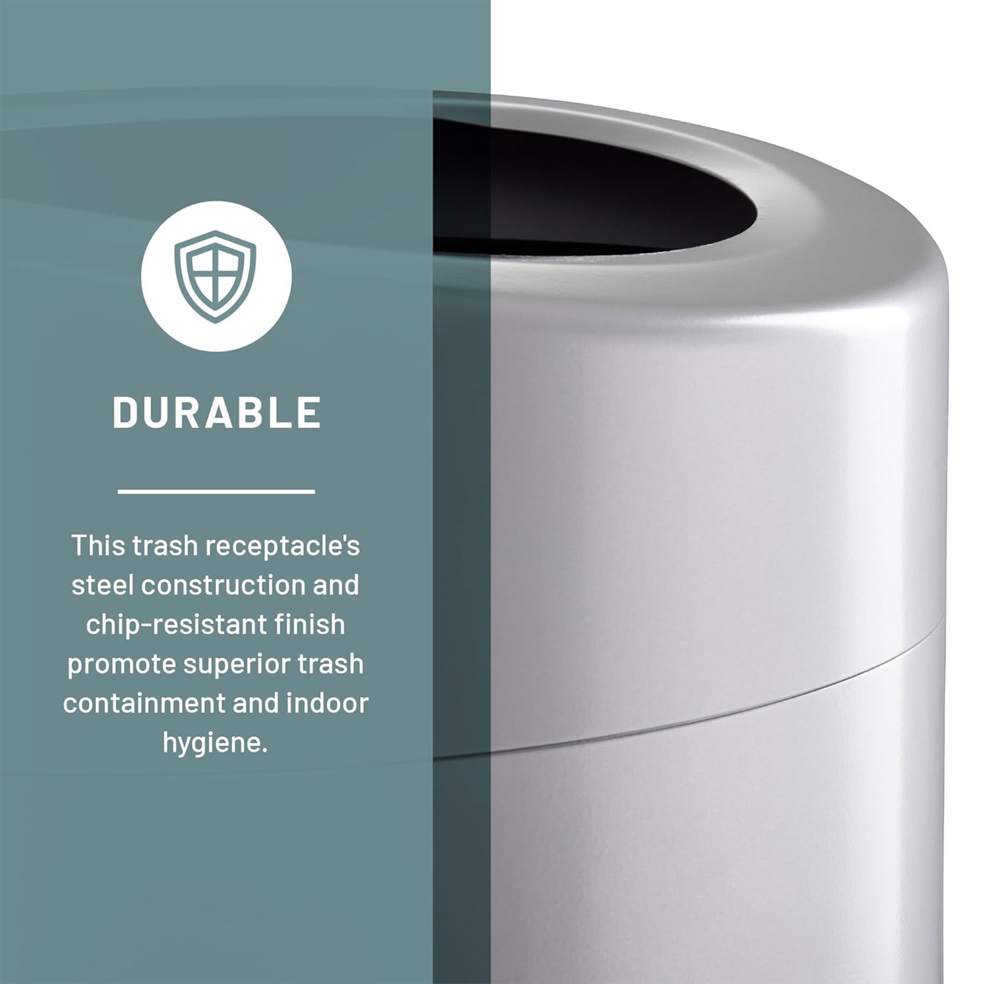 Safco Open Top Trash Can, Indoor Home 30 Gallon Waste Bin Container, Silver - VMInnovations