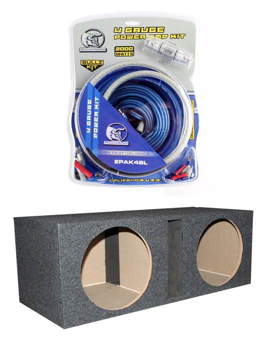 QPOWER 15" 2 Speaker Subwoofer Enclosure Box + BULLZ AUDIO EPAK4BL 4 GA Amp Kit
