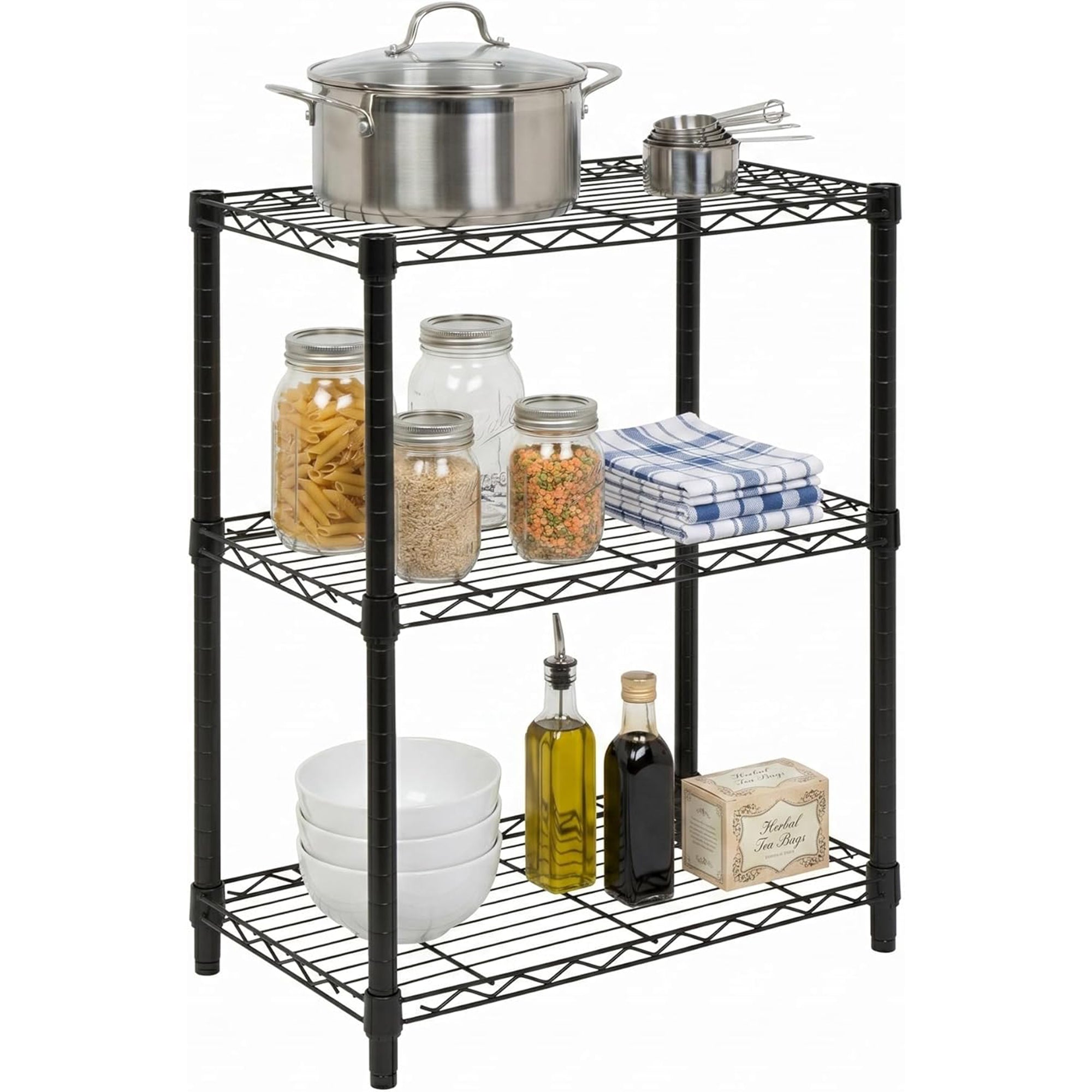 Honey-Can-Do 3-Tier Shelving Storage Rack Organizer, 350lb Shelf Capacity, Black