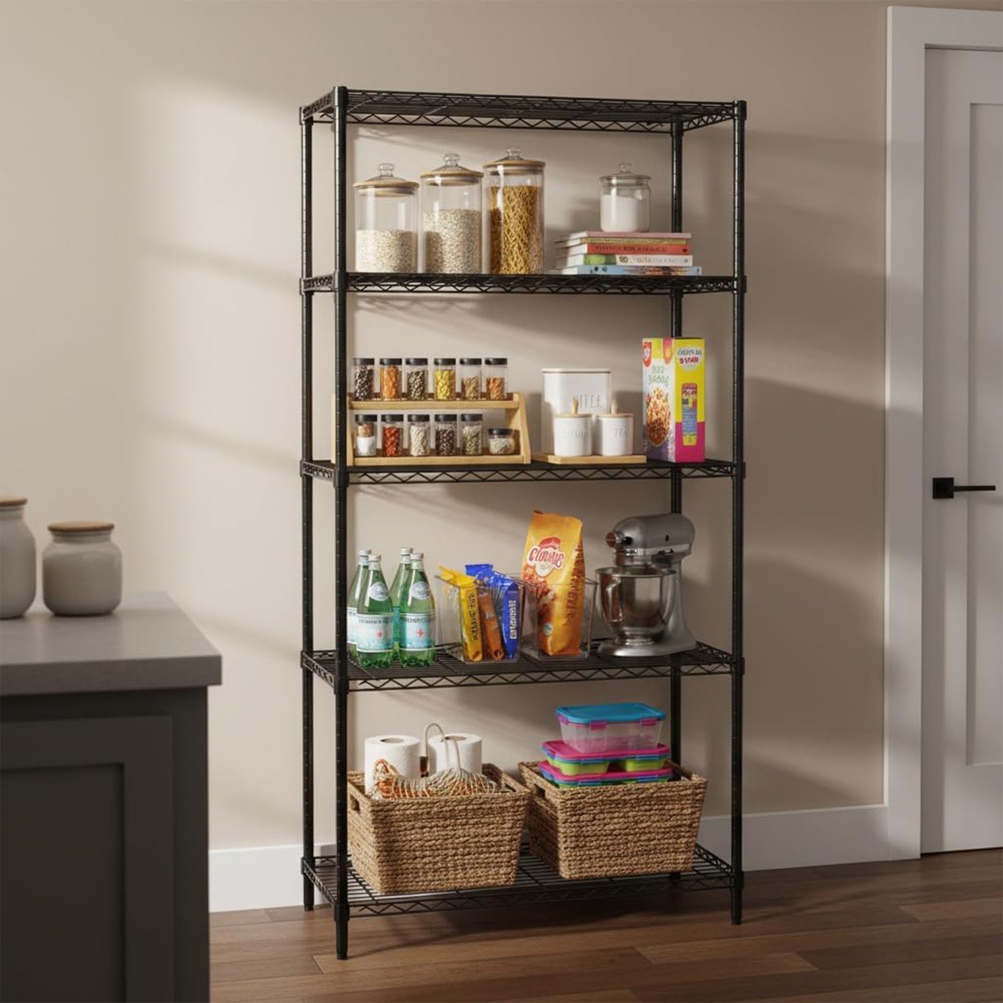 Honey-Can-Do 5-Tier Shelving Storage Rack Organizer, 350lb Shelf Capacity, Black (Open Box) - VMInnovations