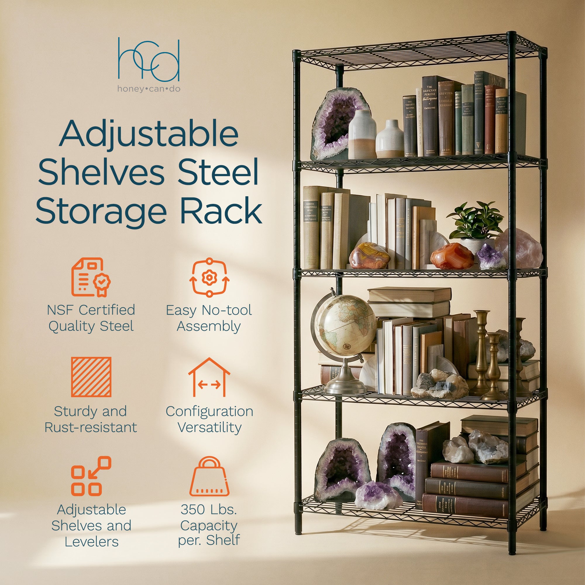 Honey-Can-Do 5-Tier Shelving Storage Rack Organizer, 350lb Shelf Capacity, Black (Open Box) - VMInnovations