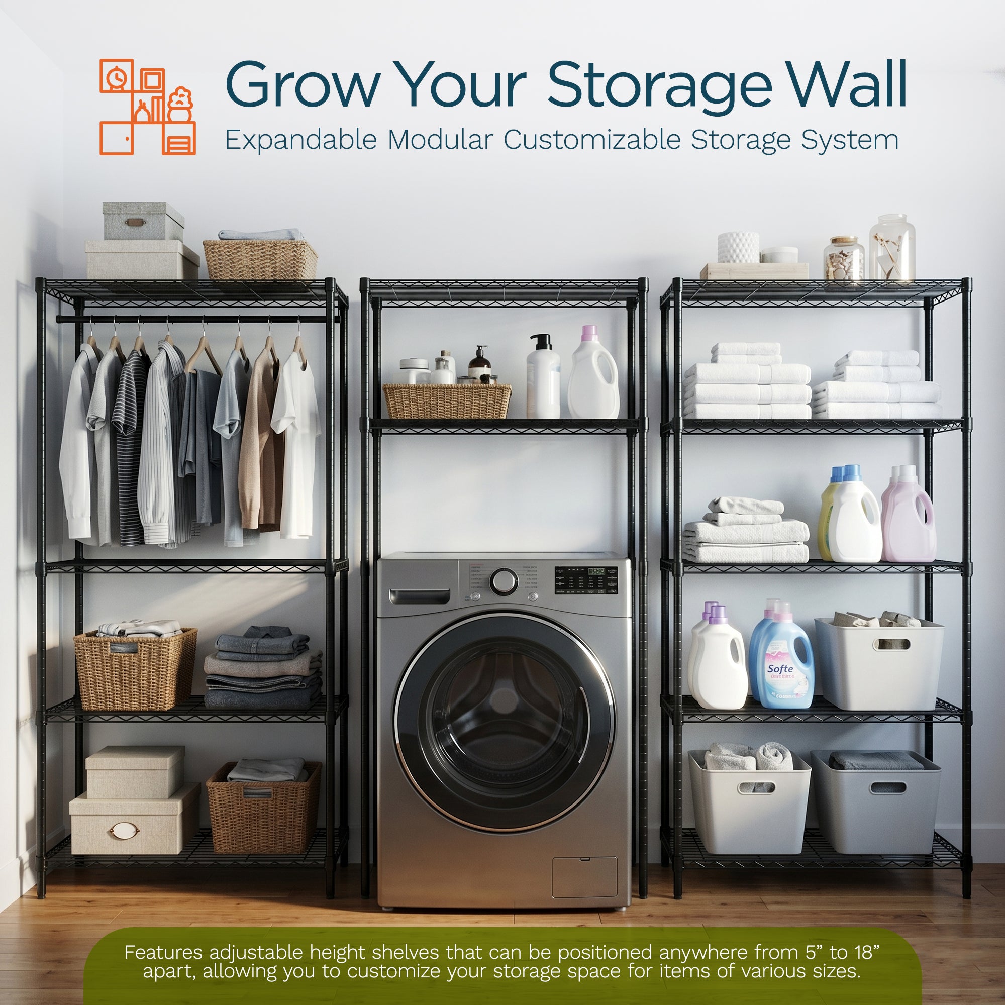 Honey-Can-Do 5-Tier Shelving Storage Rack Organizer, 350lb Shelf Capacity, Black (Open Box) - VMInnovations