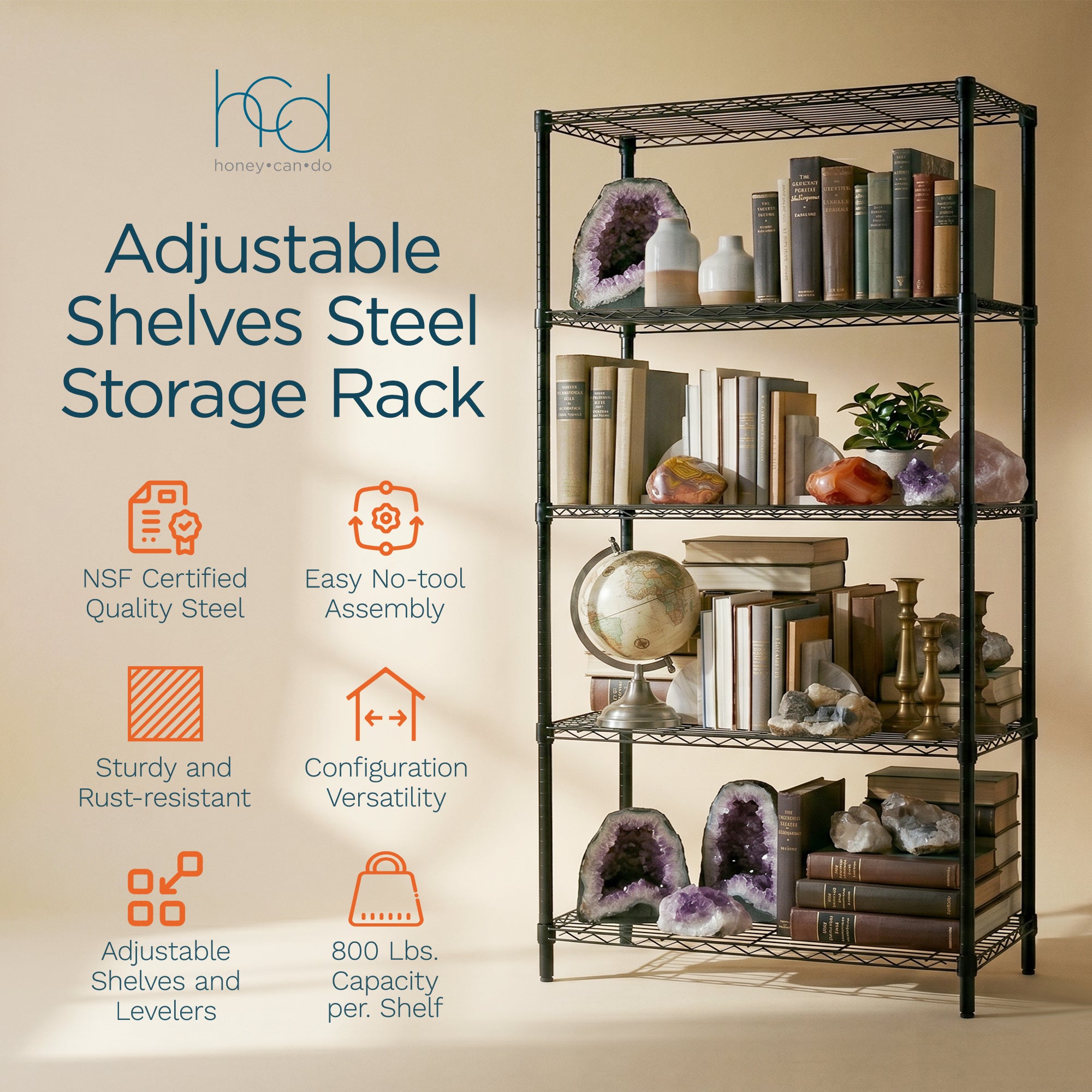Honey-Can-Do 5-Tier Steel Wire Shelving Unit, Adjustable Metal Storage Rack