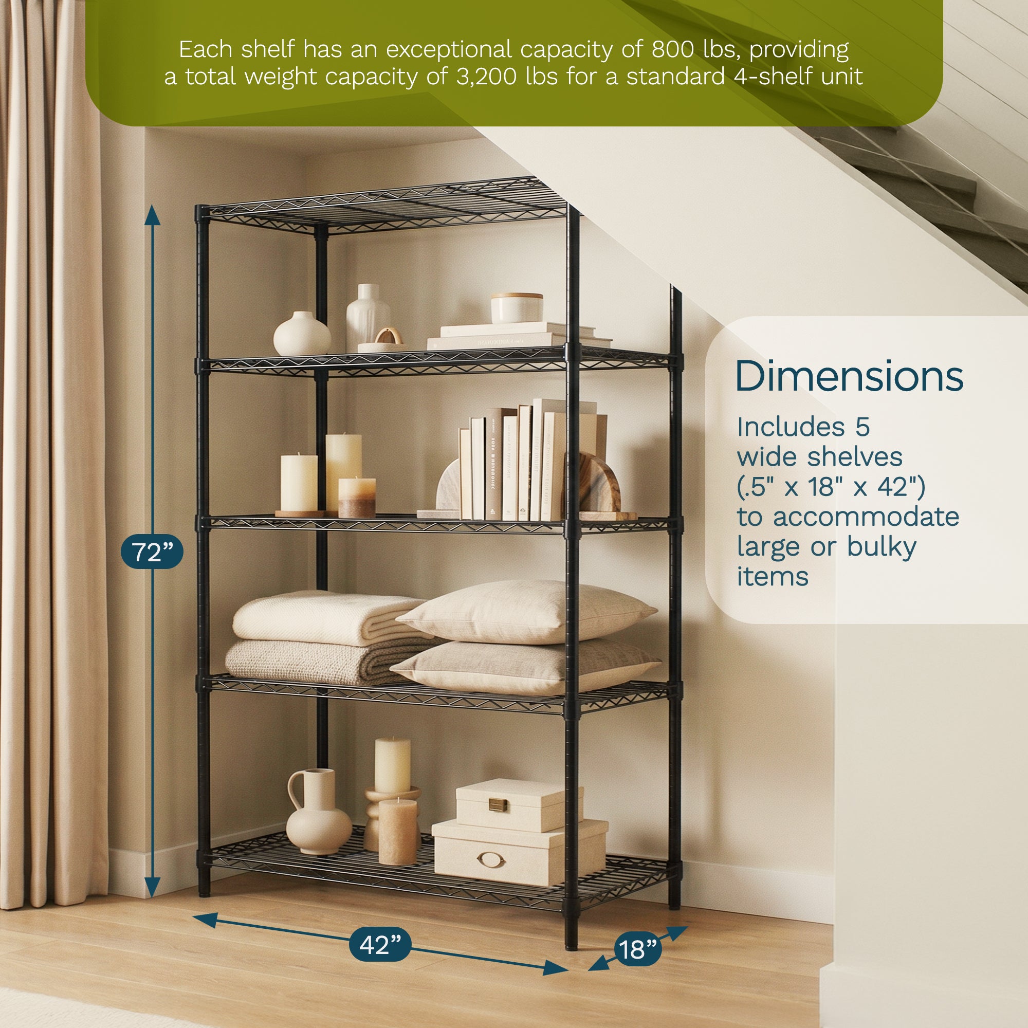 Honey-Can-Do 5-Tier Steel Wire Shelving Unit, Adjustable Metal Storage Rack