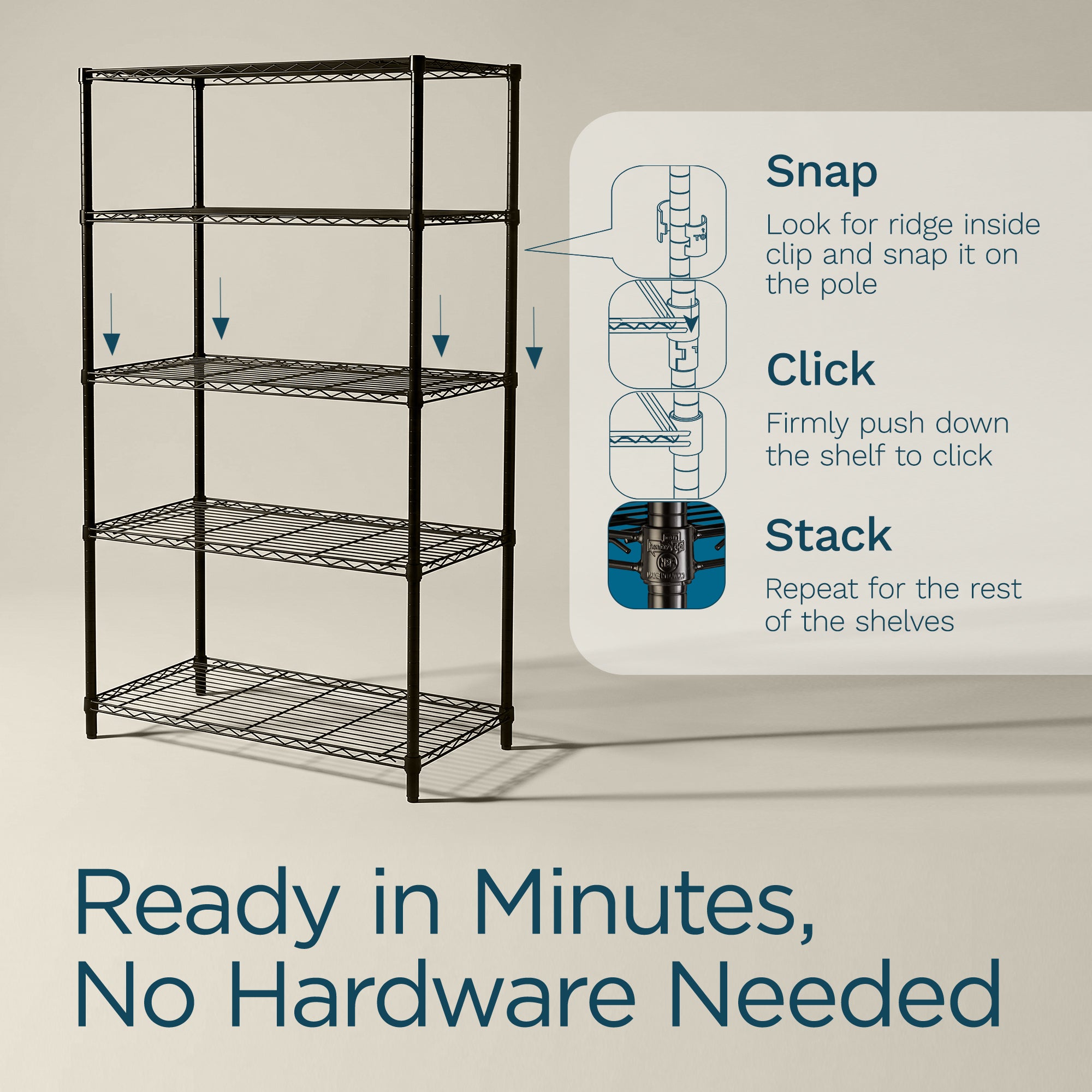 Honey-Can-Do 5-Tier Steel Wire Shelving Unit, Adjustable Metal Storage Rack