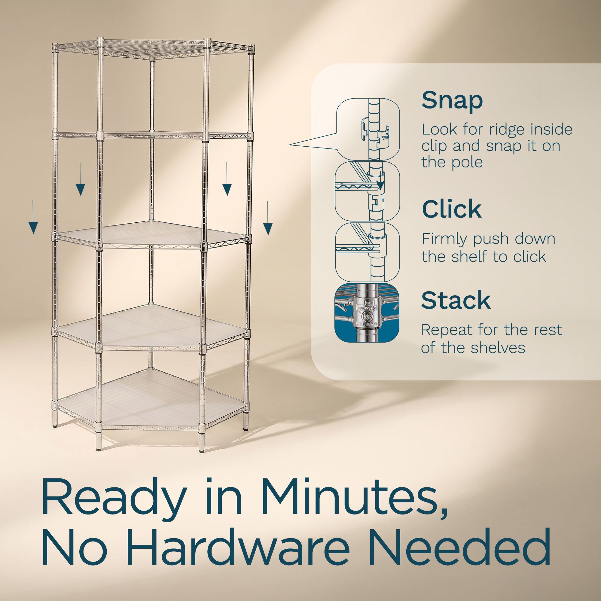 Honey-Can-Do 5Tier Corner Shelving Storage Organizer, 350lb Shelf Capacity, Gray - VMInnovations