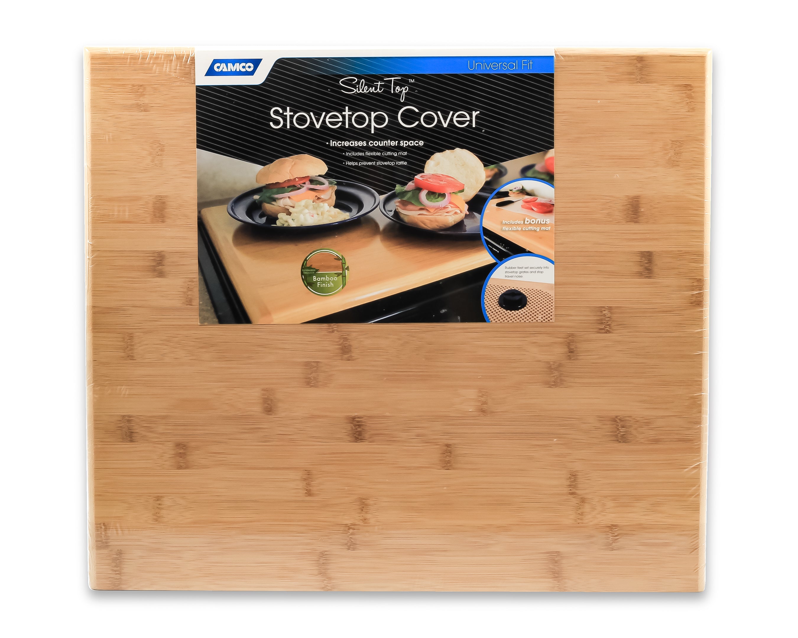 Camco Silent Top RV Stovetop Cover, Fits 3 or 4 Burner RV Stoves, 19.5”x17”x.75”