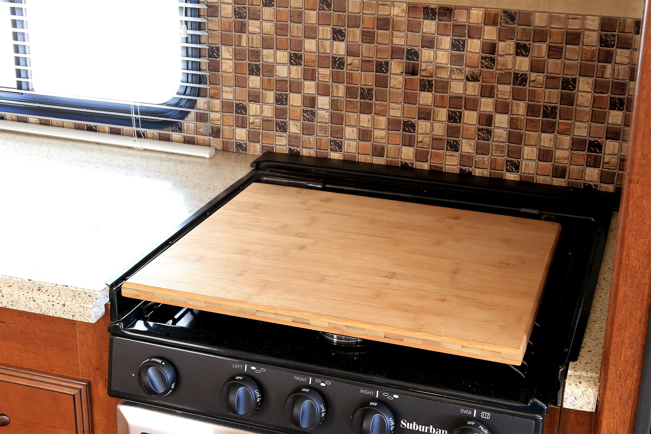 Camco Silent Top RV Stovetop Cover, Fits 3 or 4 Burner RV Stoves, 19.5”x17”x.75”