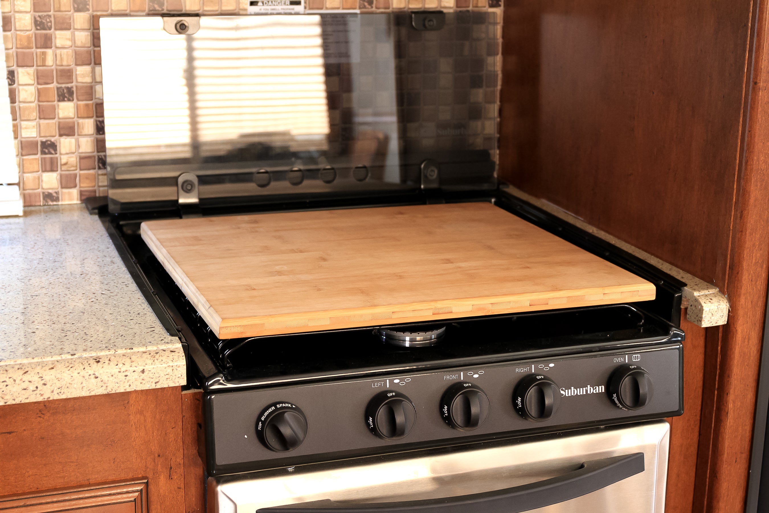 Camco Silent Top RV Stovetop Cover, Fits 3 or 4 Burner RV Stoves, 19.5”x17”x.75”