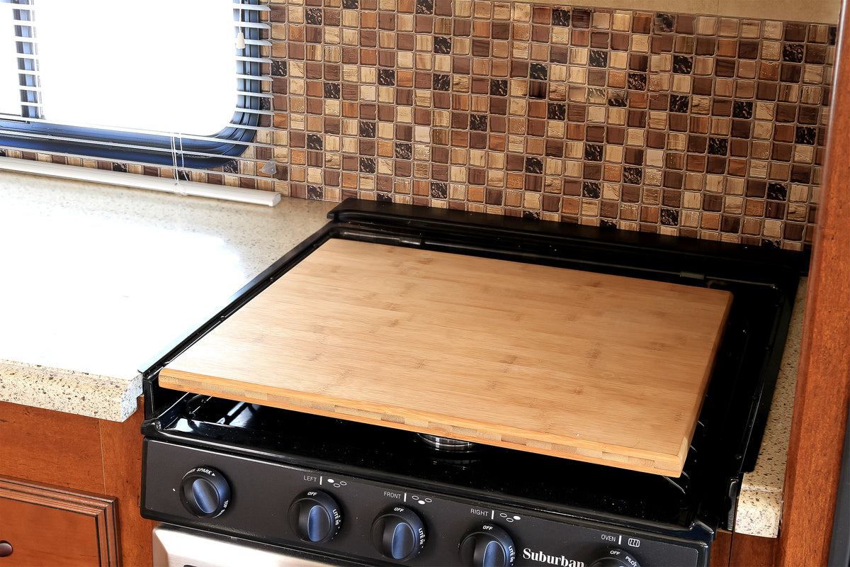 Camco Silent Top RV Stovetop Cover, Fits 3 or 4 Burner RV Stoves, 19.5”x17”x.75” - VMInnovations