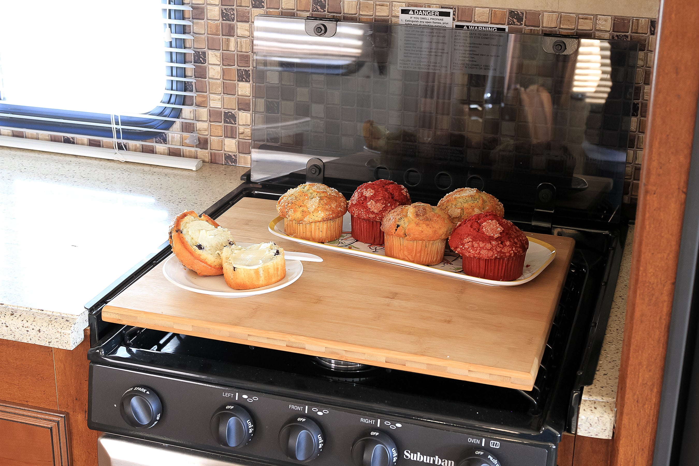 Camco Silent Top RV Stovetop Cover, Fits 3 or 4 Burner RV Stoves, 19.5”x17”x.75”