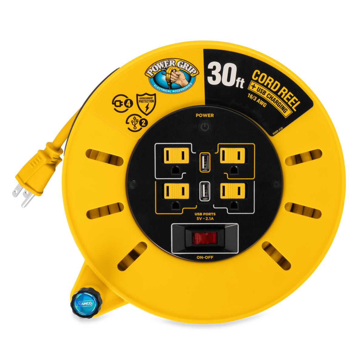 Camco 30 Foot Extension Cord Reel with 4 Electrical Outlets & 2 USB Ports, 125V - VMInnovations