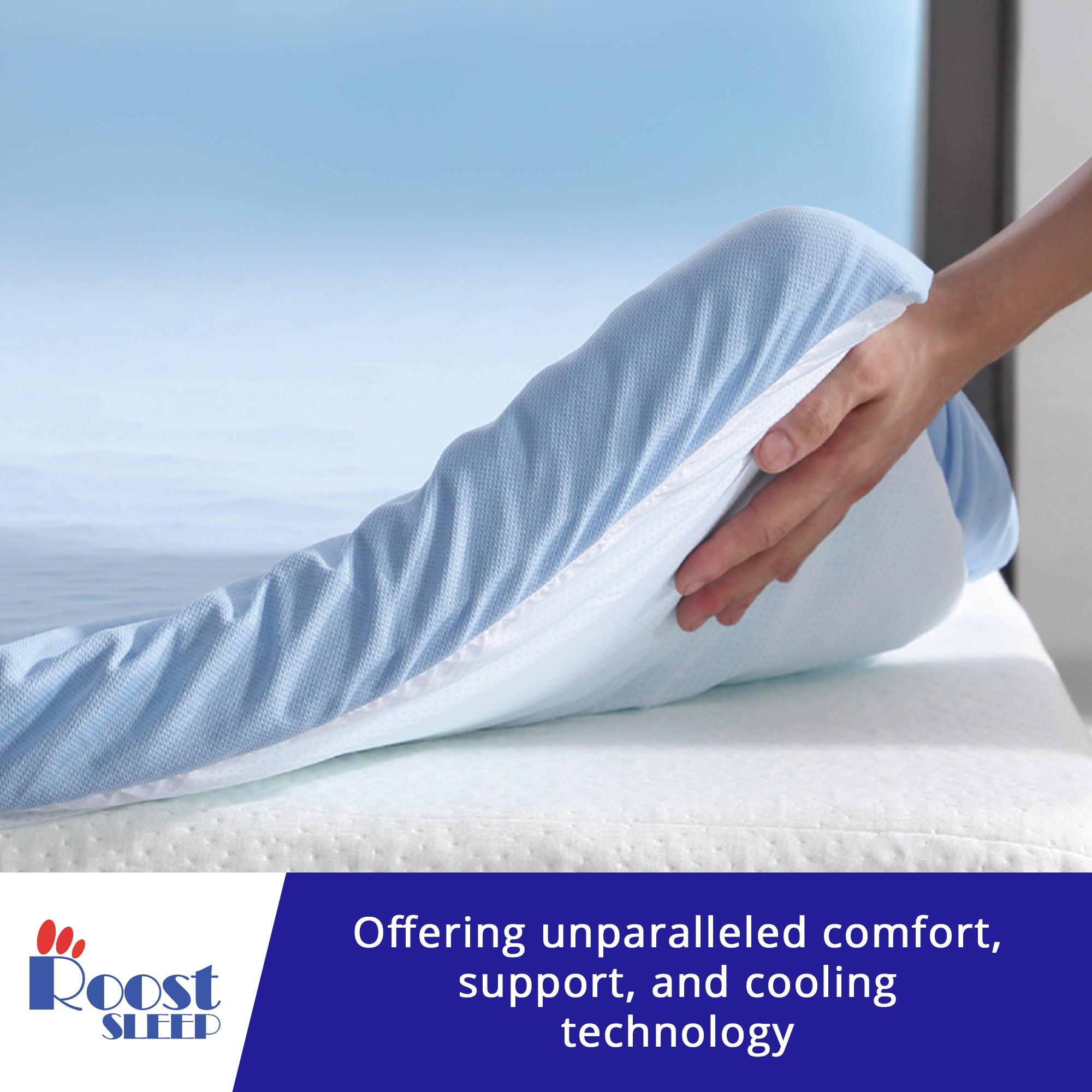 Roost Sleep Cool Cloud 3-Inch Memory Foam Twin Mattress Topper with Cover, Blue