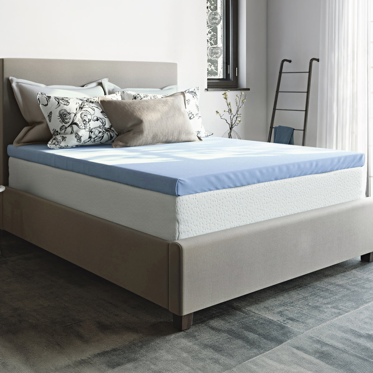 Roost Sleep Cool Cloud 3-Inch Memory Foam Twin Mattress Topper with Cover, Blue