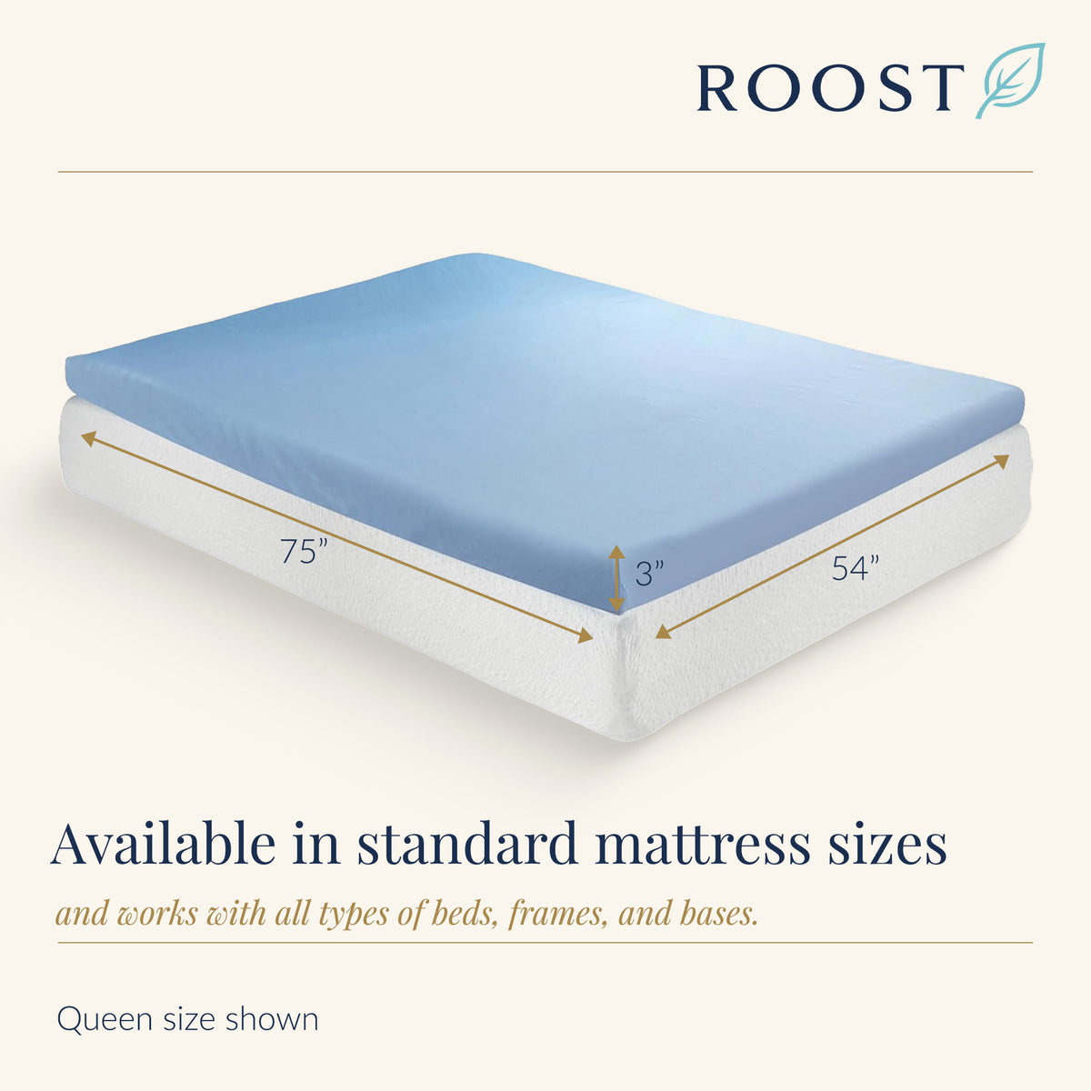 Roost Sleep Cool Cloud 3" Gel-Infused Memory Foam Cooling Mattress Topper, Queen