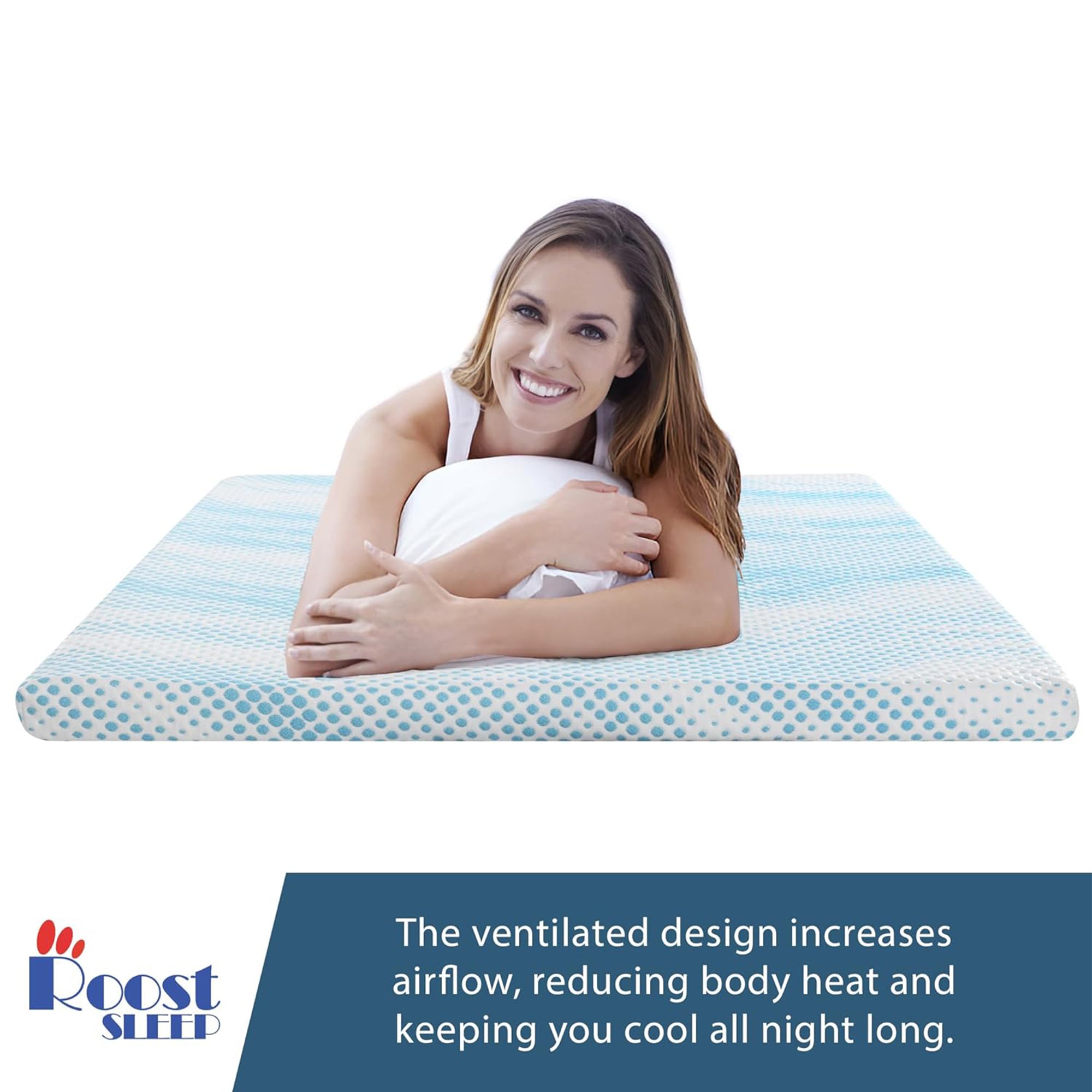 Roost Sleep Cool Cloud Supreme 3" Memory Foam Twin Mattress Topper, Blue