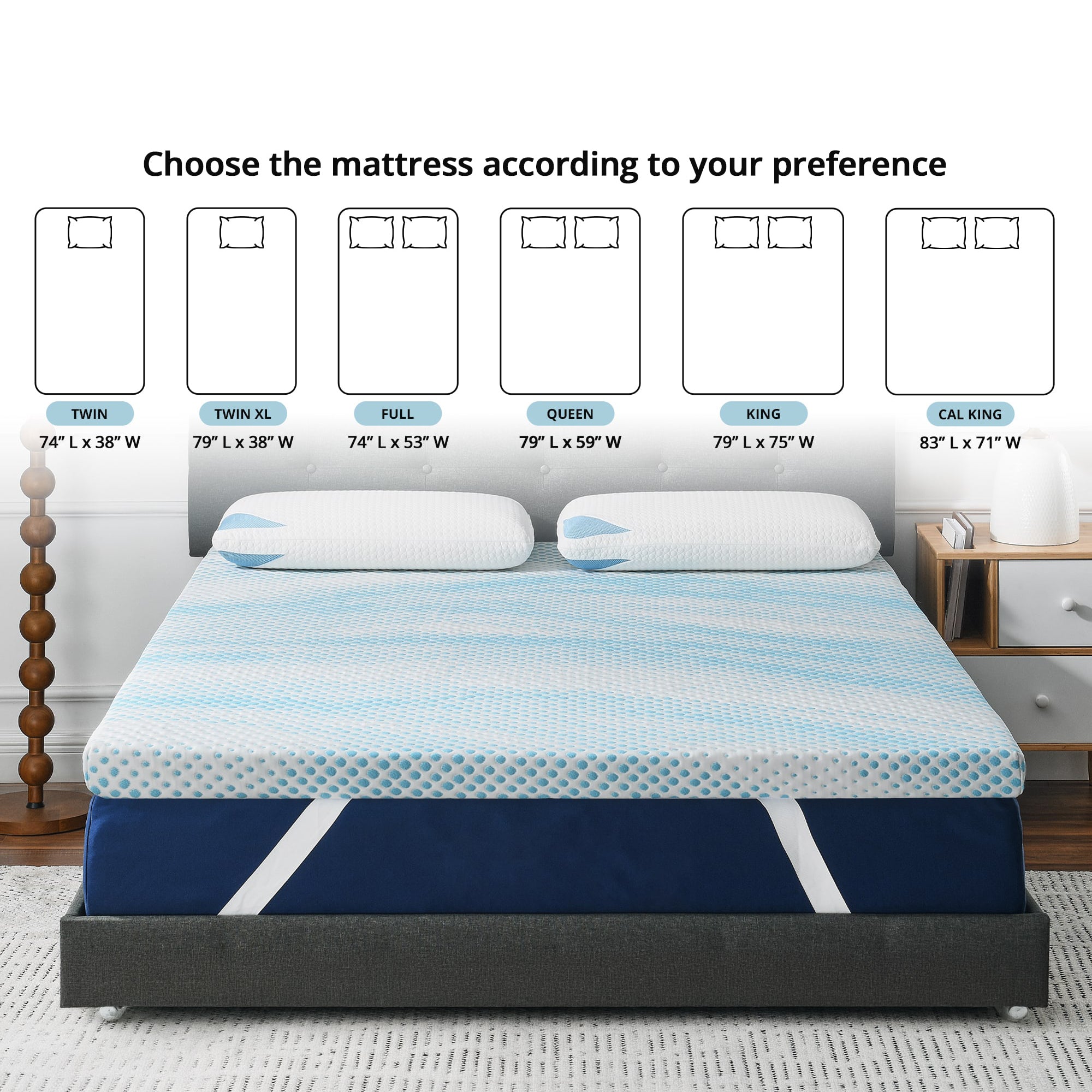 Roost Sleep Cool Cloud Supreme 3" Memory Foam Twin XL Mattress Topper, Blue