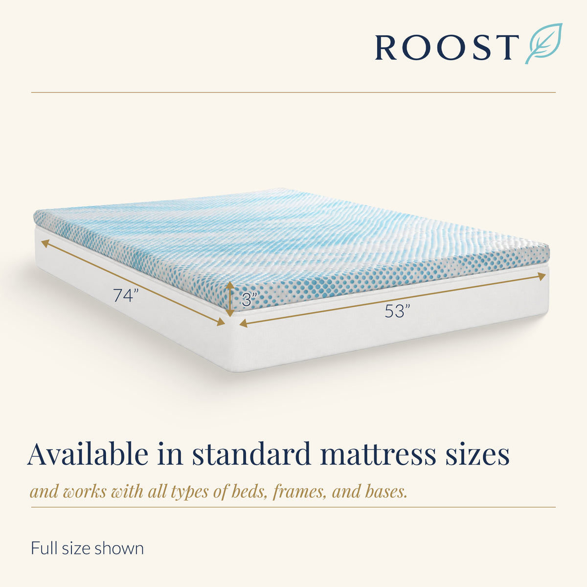 Roost Sleep Cool Cloud Supreme 3" Gel Memory Foam Cooling Mattress Topper, Full - VMInnovations