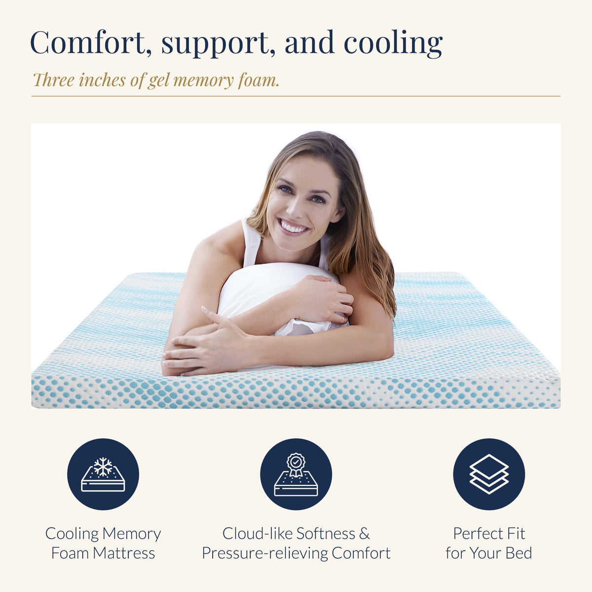 Roost Sleep Cool Cloud Supreme 3" Gel Memory Foam Cooling Mattress Topper, Queen