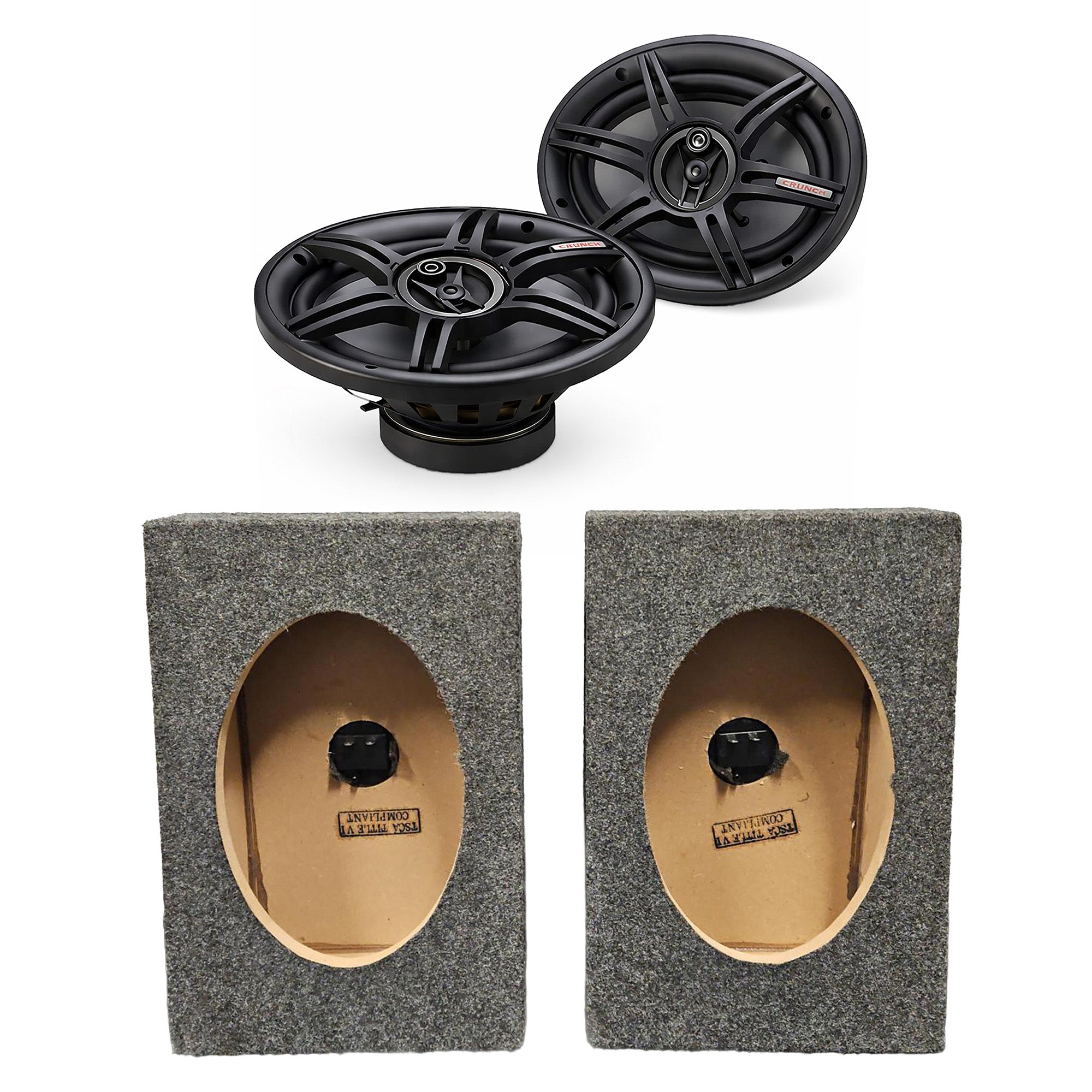 Crunch 6 x 9 Inch Coaxial Speakers with QPower Vertical Speaker Box Enclosures