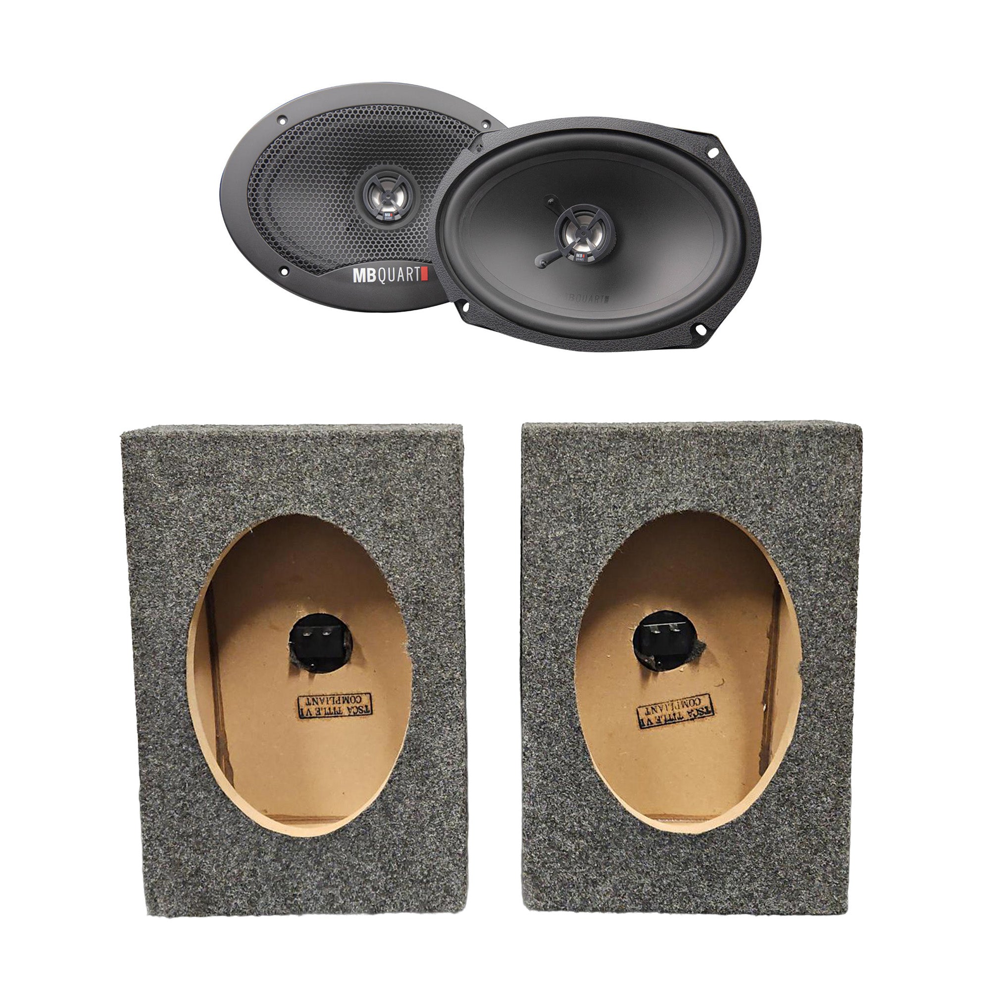 MB Quart Discus 6" x 9" Coaxial Speakers with QPower Vertical Speaker Enclosures - VMInnovations