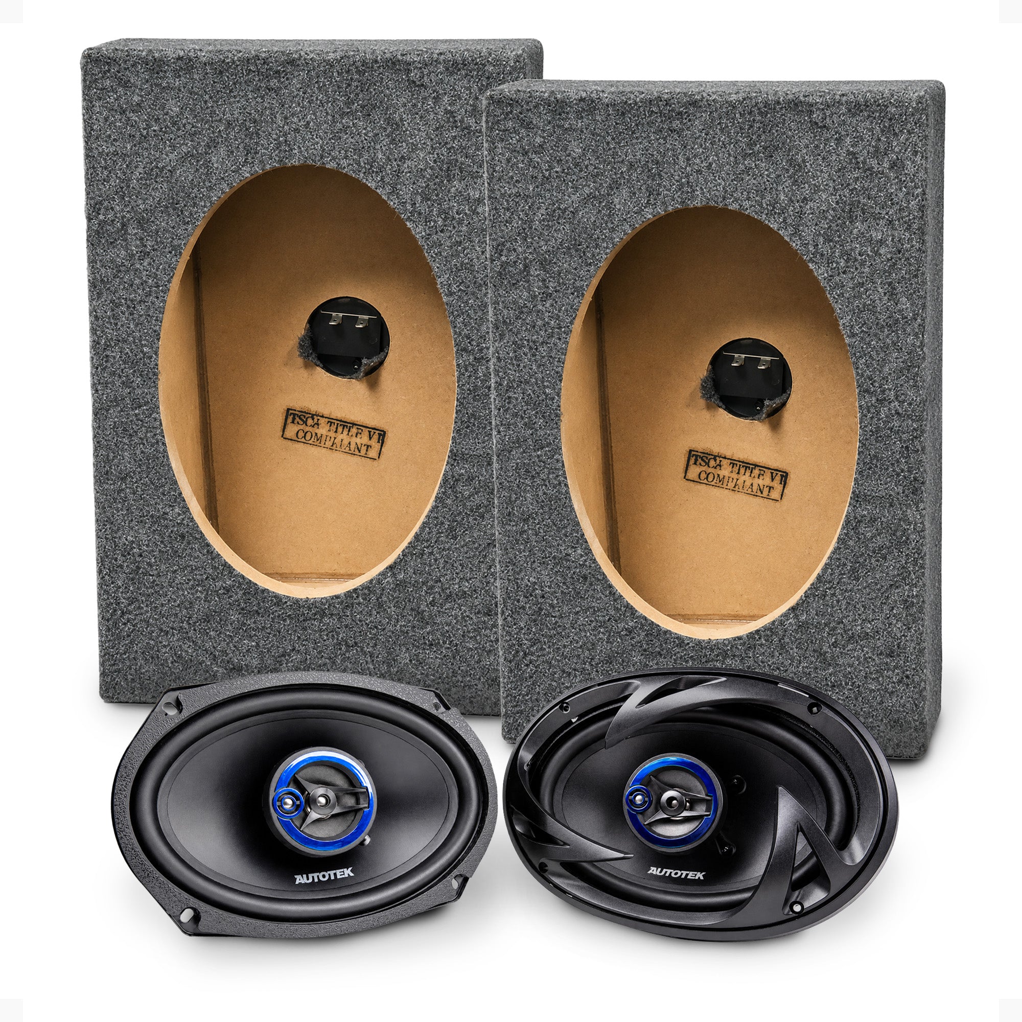Autotek Street Machine 6x9 Coaxial Speakers & QPower Vertical Speaker Enclosures - VMInnovations