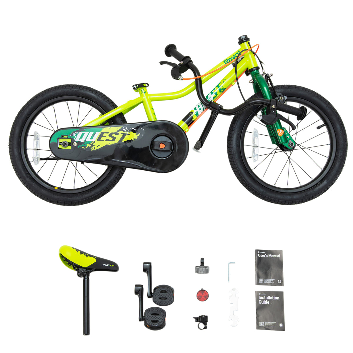 RoyalBaby Quest EZ Outdoor Kid's Bicycle with Kickstand, 16 Inch Wheel, Green