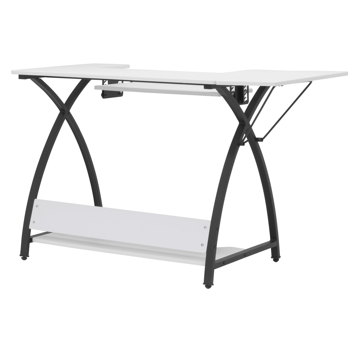 Sew Ready Comet Plus Hobby and Sewing Table with Side & Lower Shelf, Black/White
