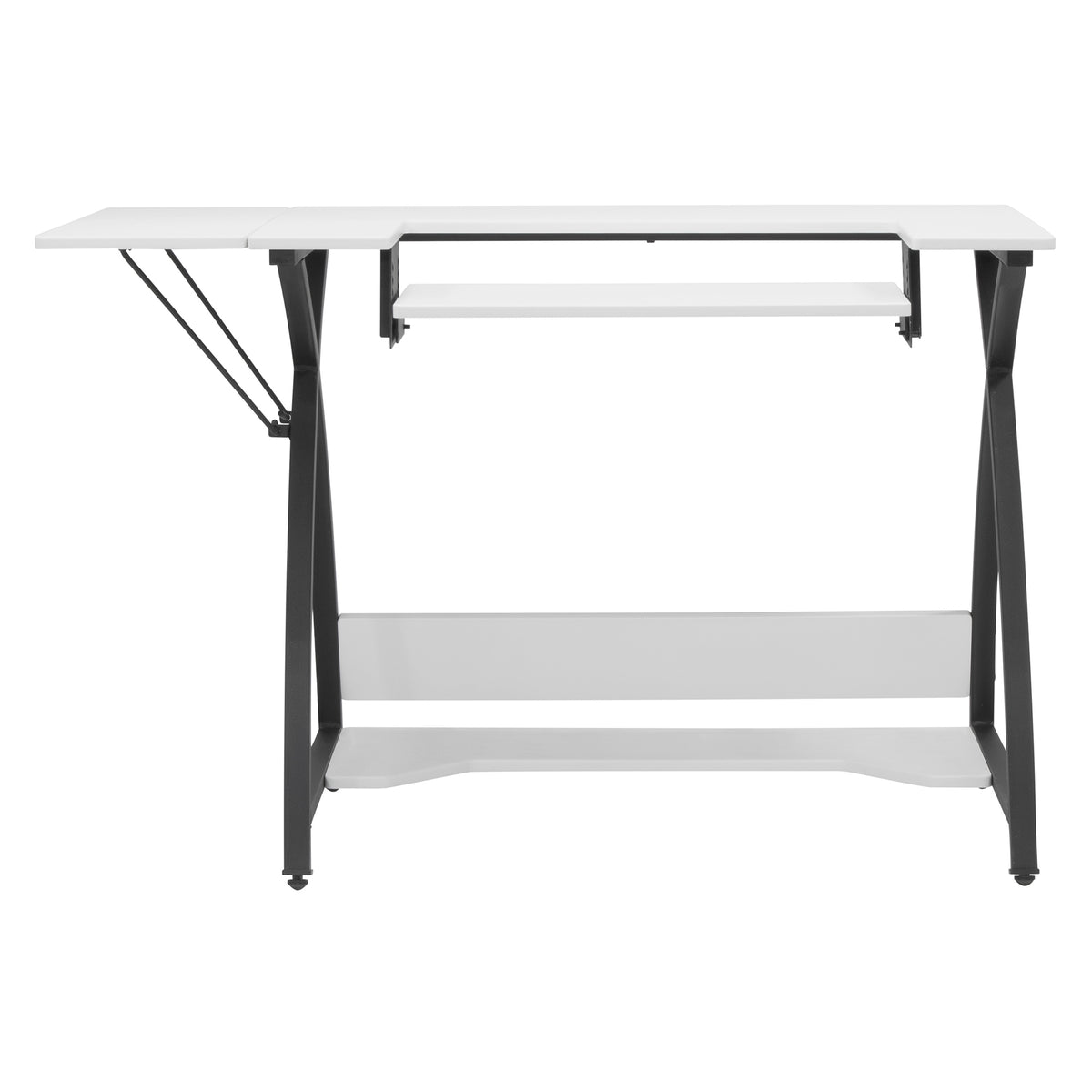 Sew Ready Comet Plus Hobby and Sewing Table with Side & Lower Shelf, Black/White