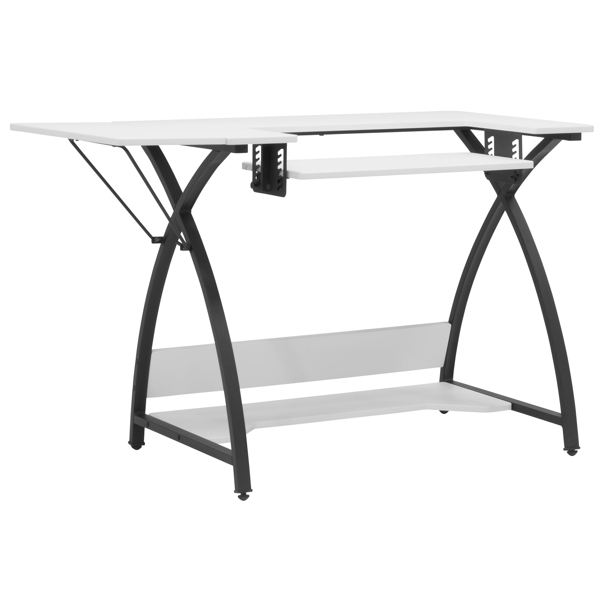 Sew Ready Comet Plus Hobby and Sewing Table with Side & Lower Shelf, Black/White - VMInnovations