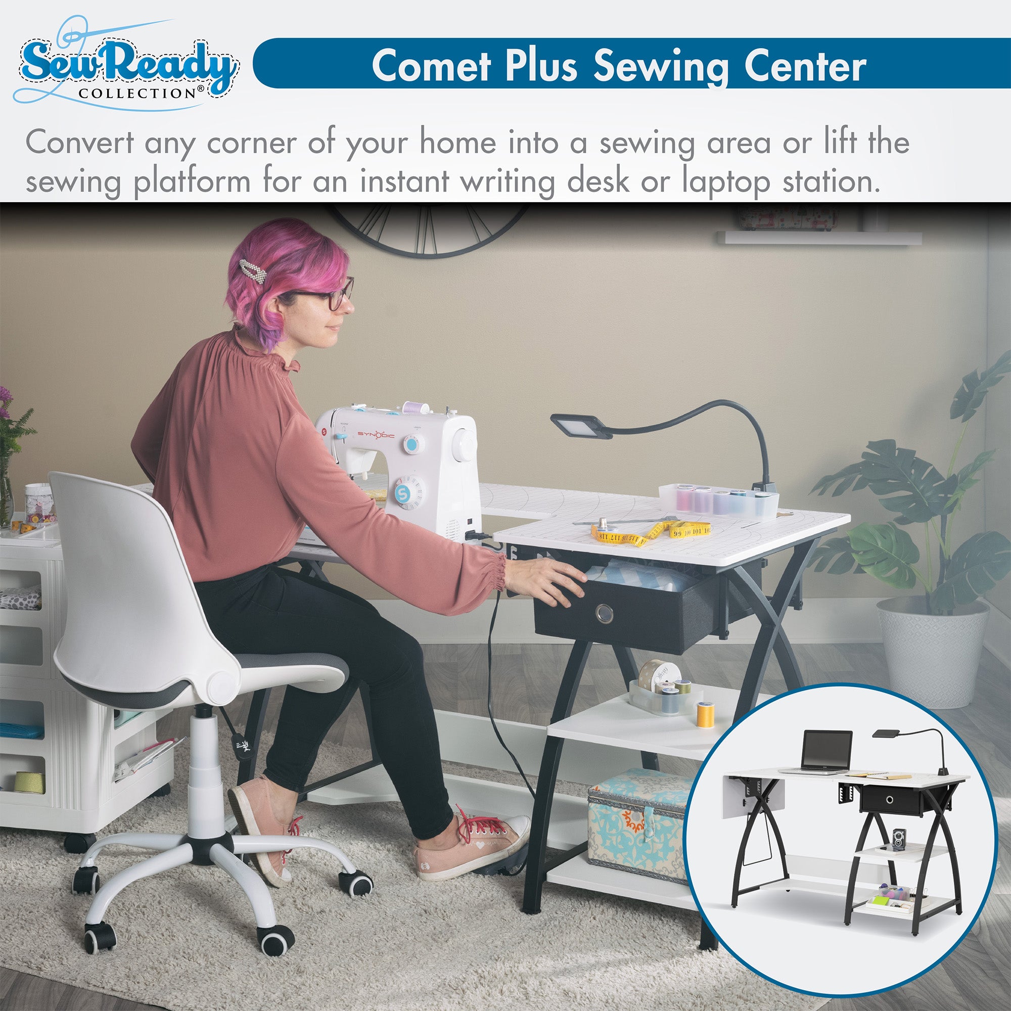 Sew Ready Comet Plus Craft Sewing Table with Accurate Fabric Cutting Grid-Top (Open Box)