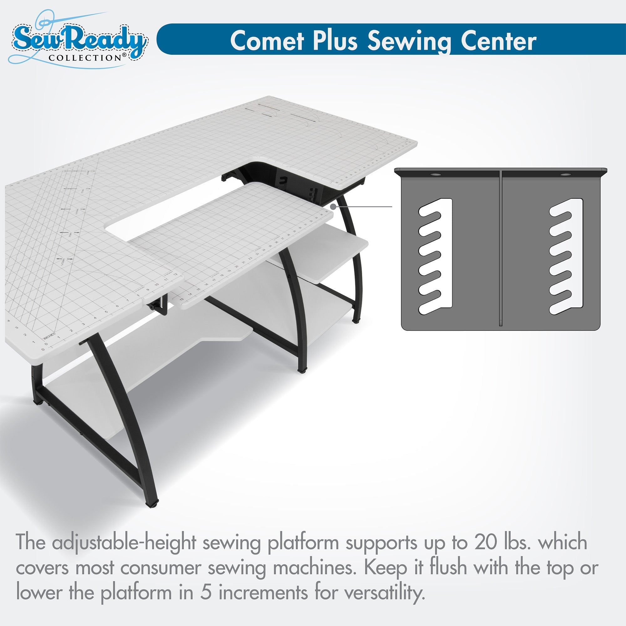 Sew Ready Comet Plus Craft Sewing Table with Accurate Fabric Cutting Grid-Top (Open Box)