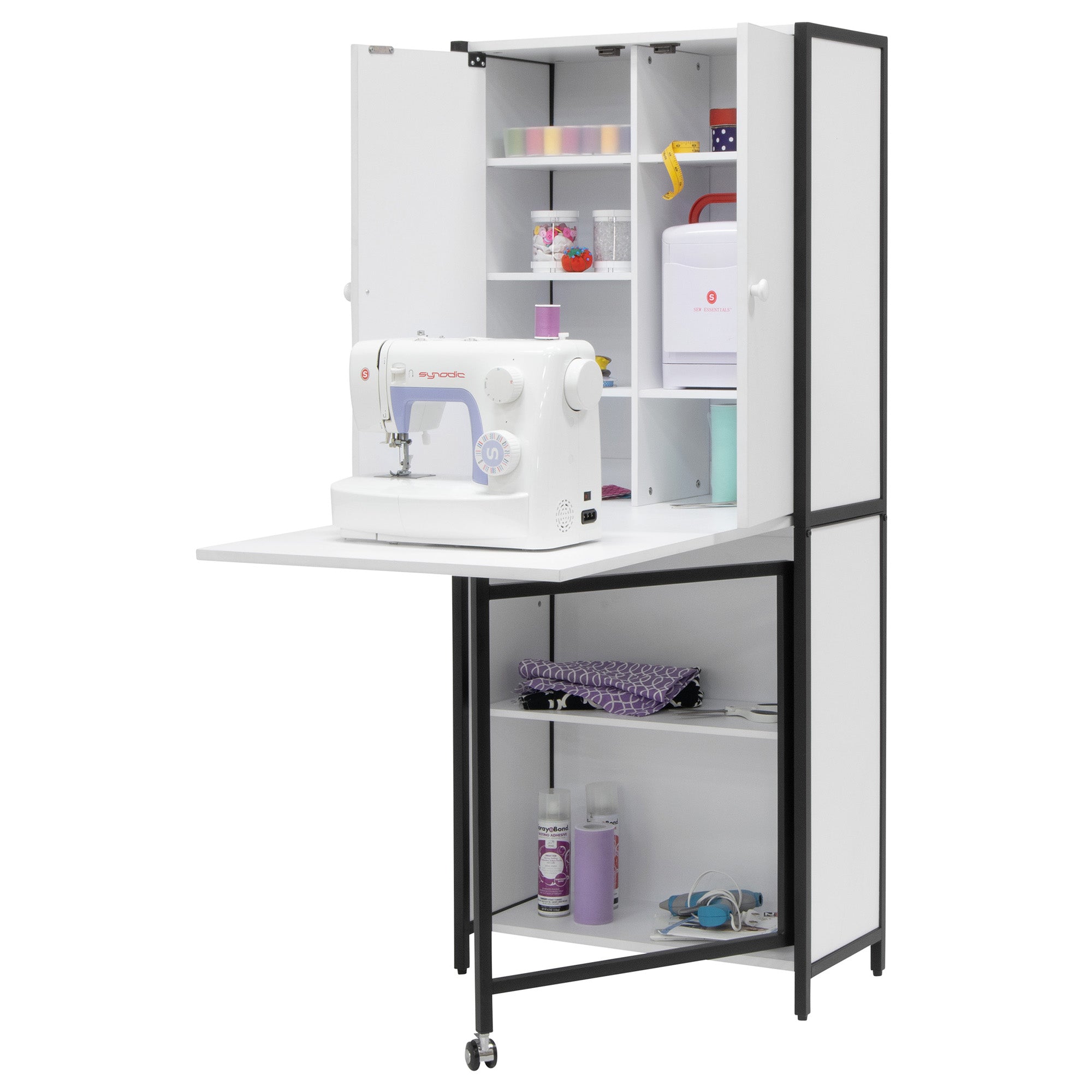 Sew Ready Folding Craft Armoire Cabinet, Multipurpose Workstation with Table - VMInnovations