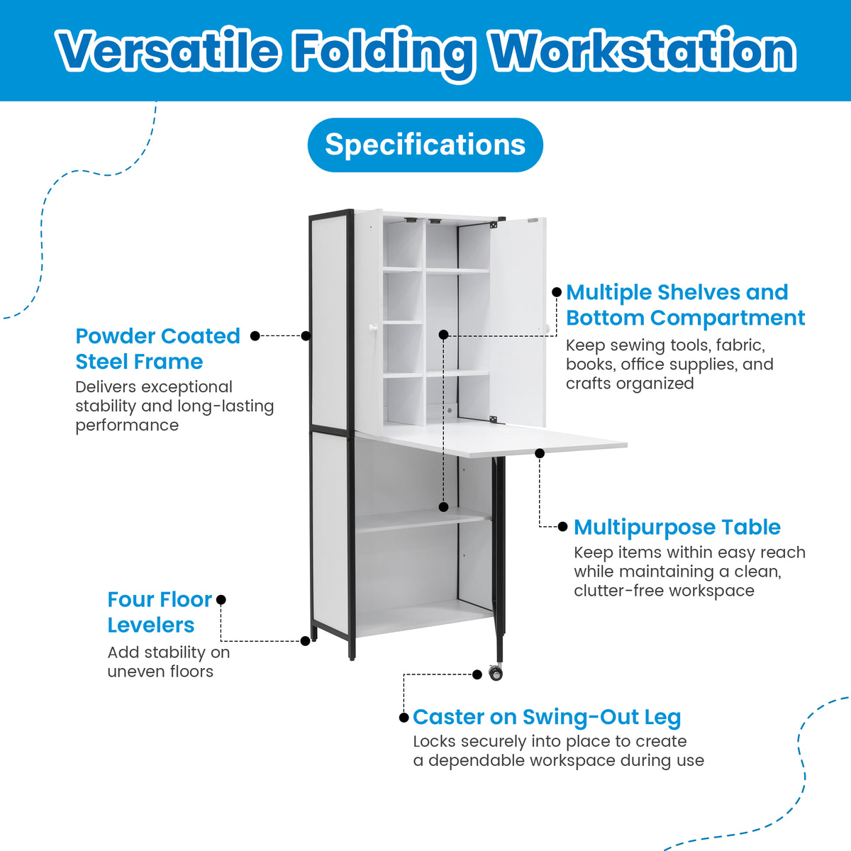 Sew Ready Folding Craft Armoire Cabinet, Multipurpose Workstation with Table