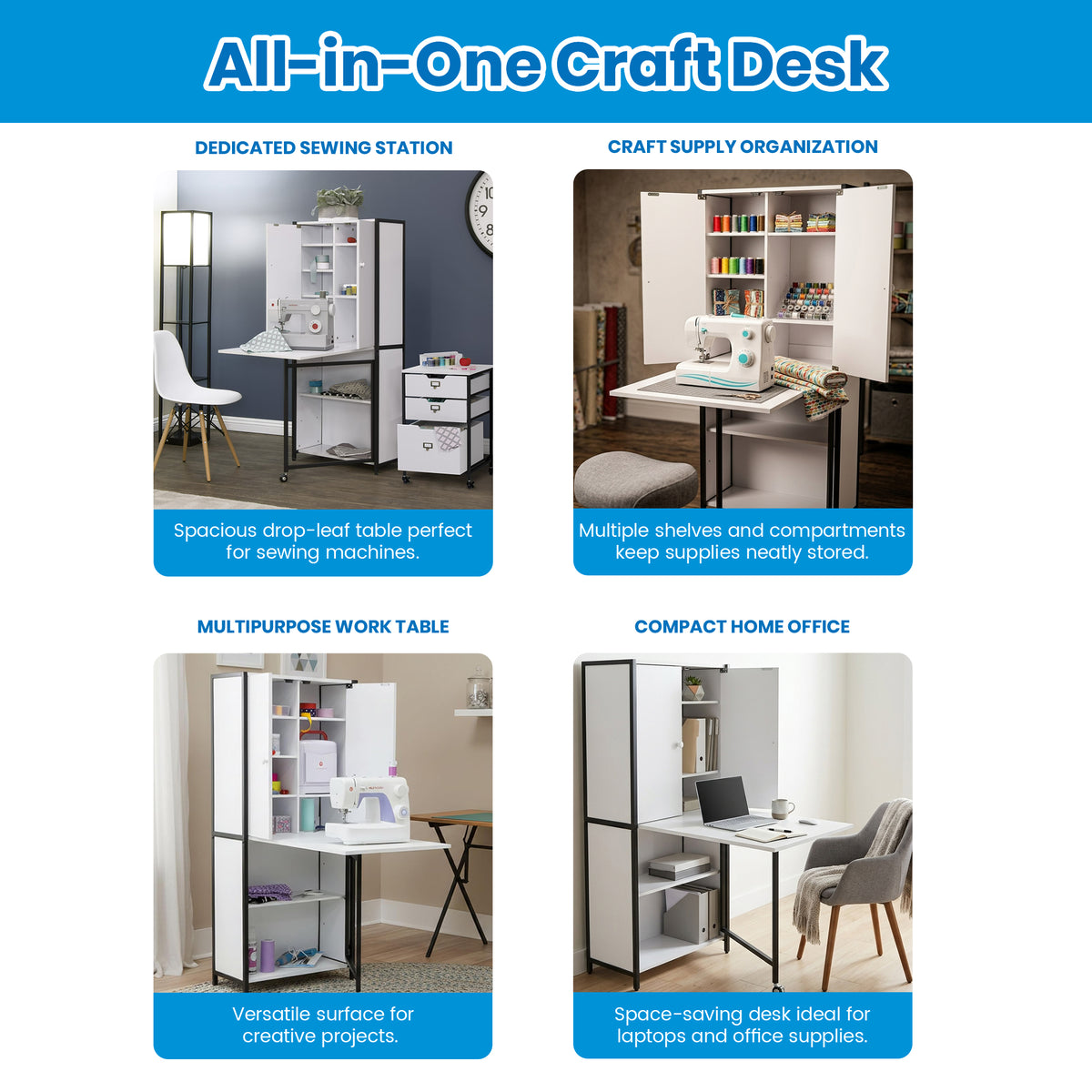 Sew Ready Folding Craft Armoire Cabinet, Multipurpose Workstation with Table