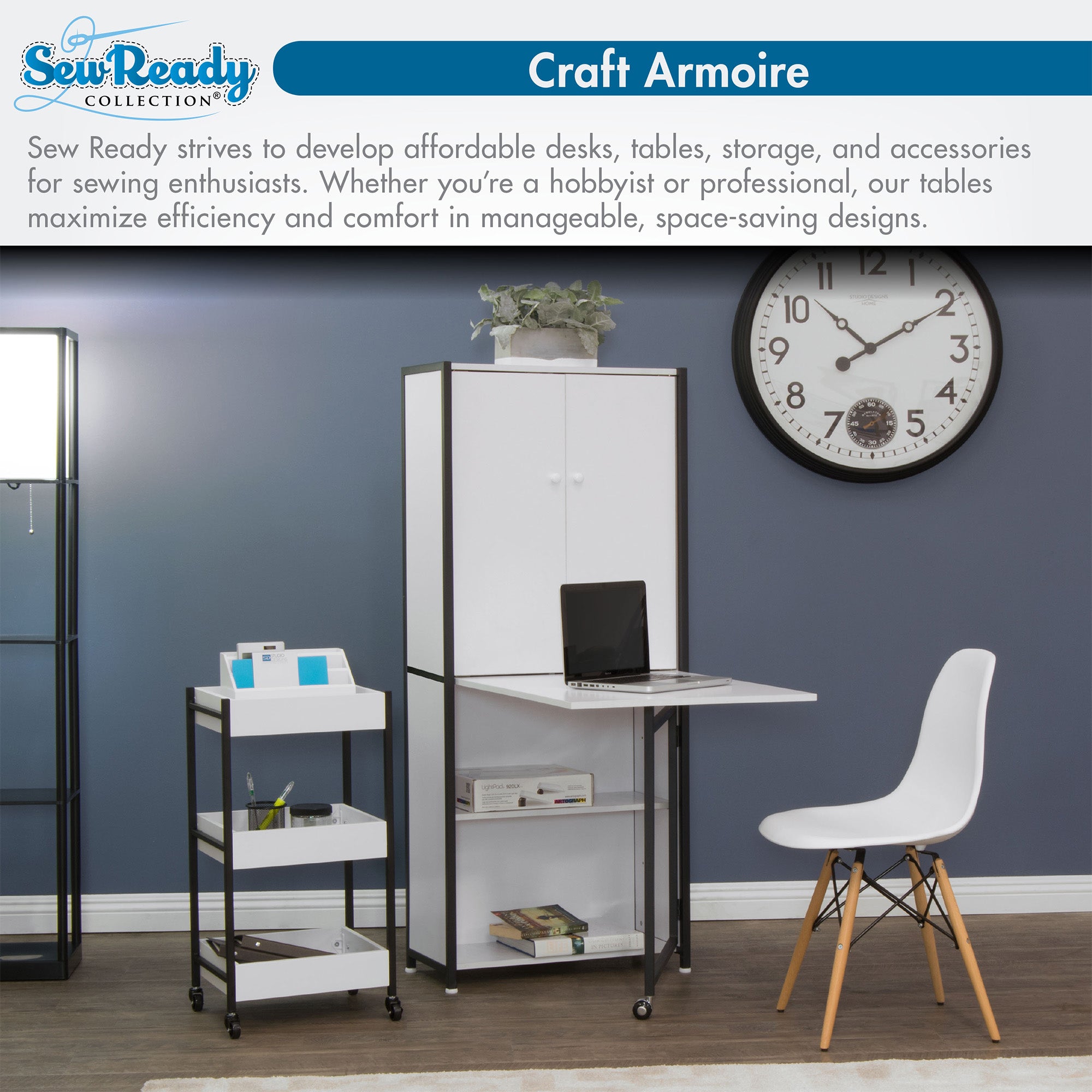 Sew Ready Folding Craft Armoire Cabinet, Multipurpose Workstation with Table - VMInnovations