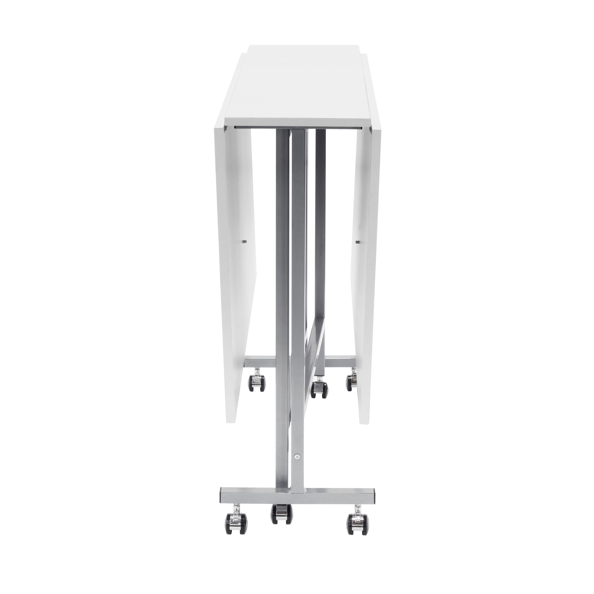 Sew Ready Folding Craft and Cutting Standing Table with Wheels, Silver/White