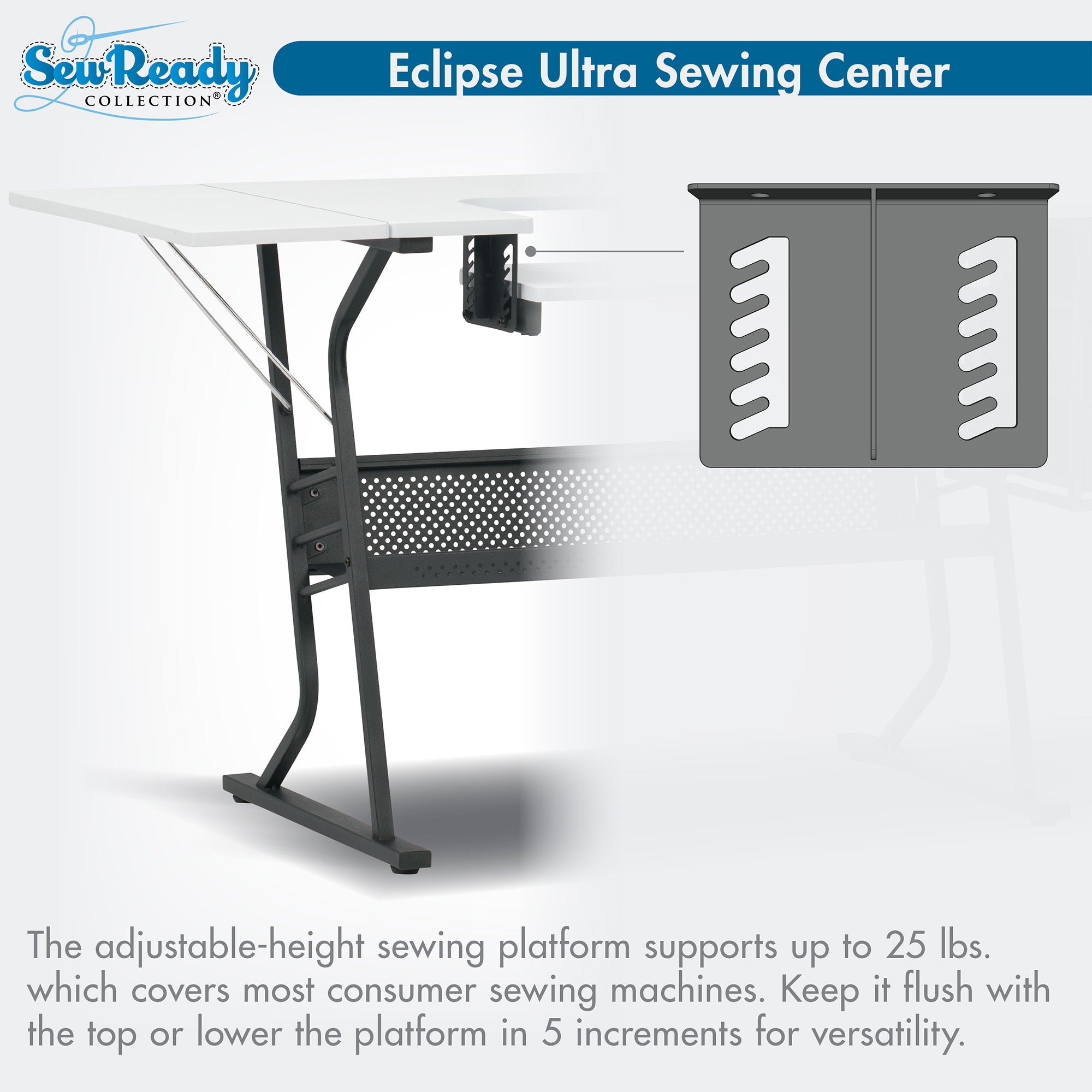 Sew Ready Eclipse Hobby Sewing Table with Storage Drawer and Shelves, Black - VMInnovations