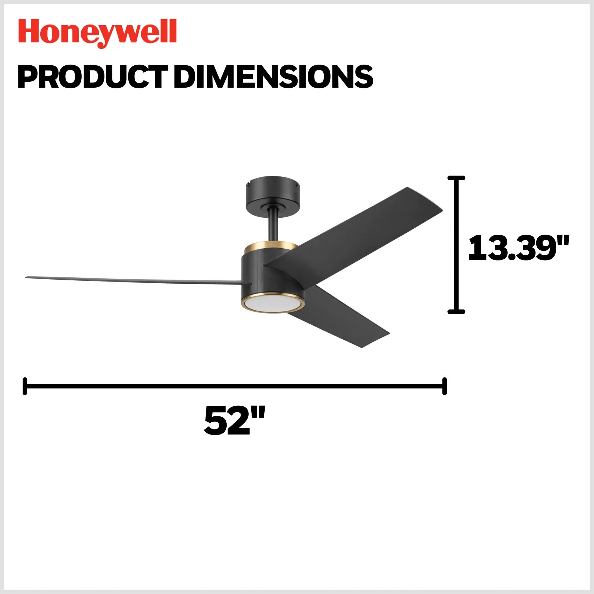 Honeywell Altan 52 Inch Ceiling Fan with LED Light & Remote, Matte Black/Gold